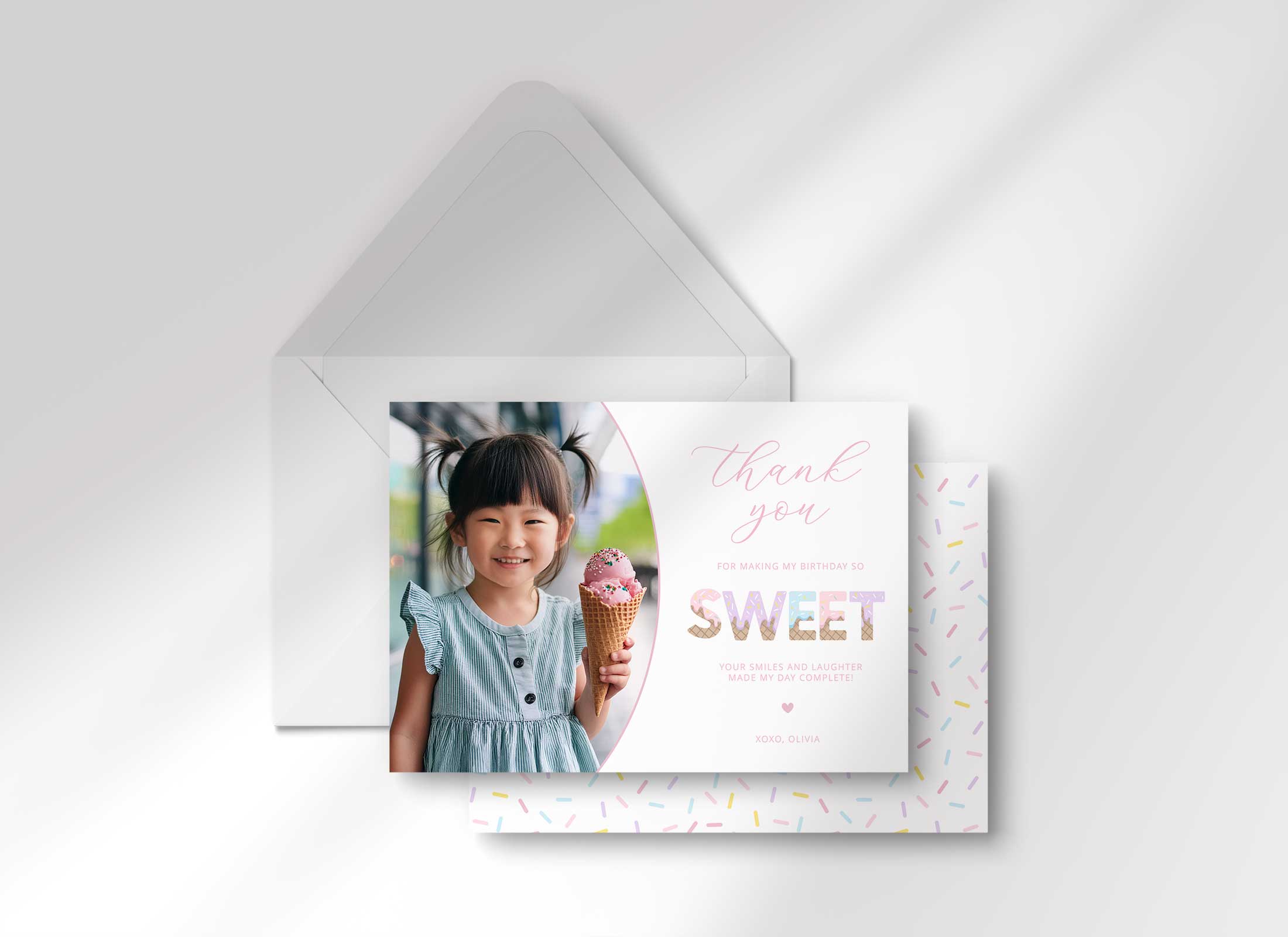 Ice Cream Birthday - Letters - Thank You Photo Card - Pink Blue design preview
