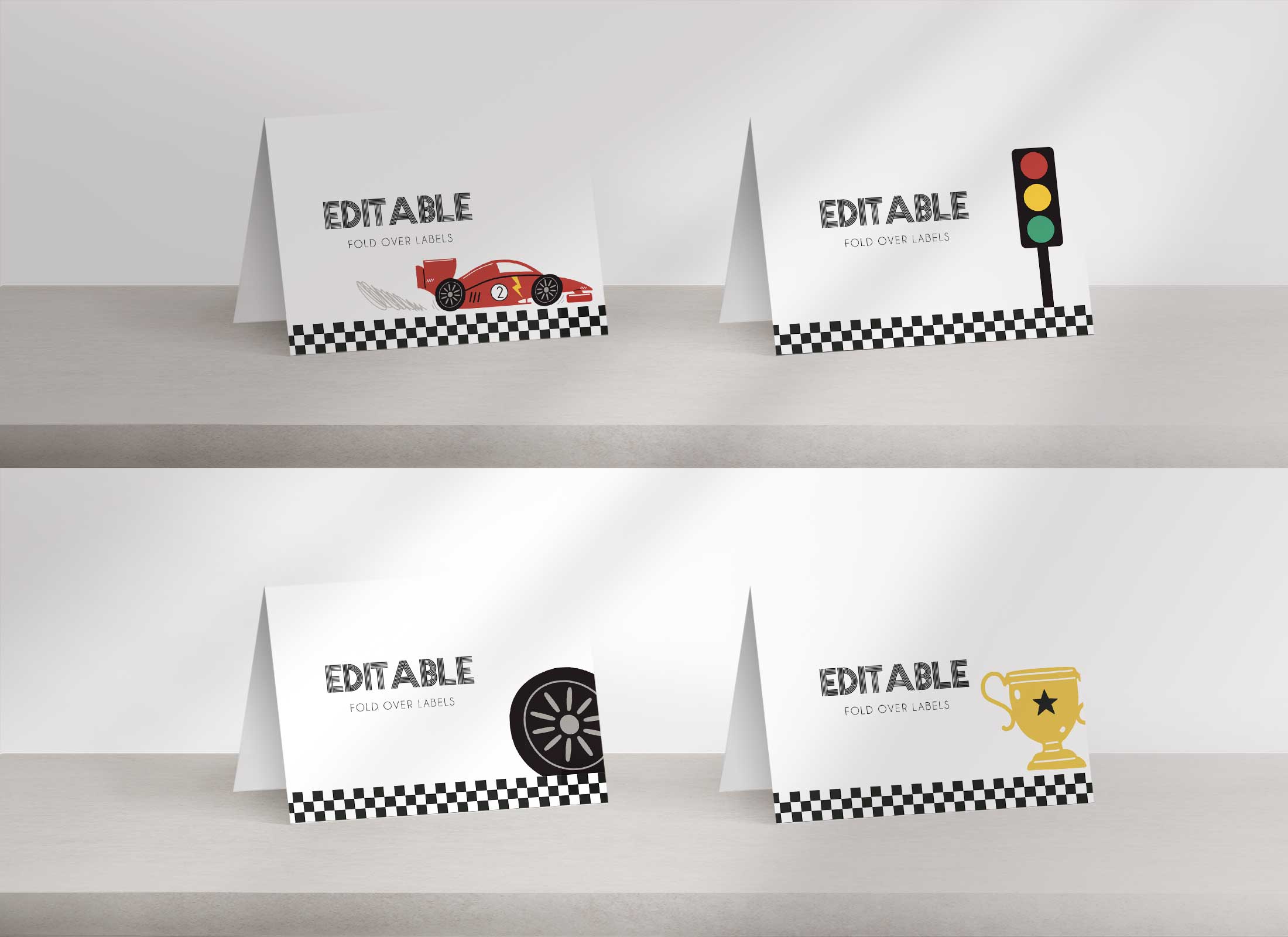 Racer Birthday - Fold Over Labels design preview