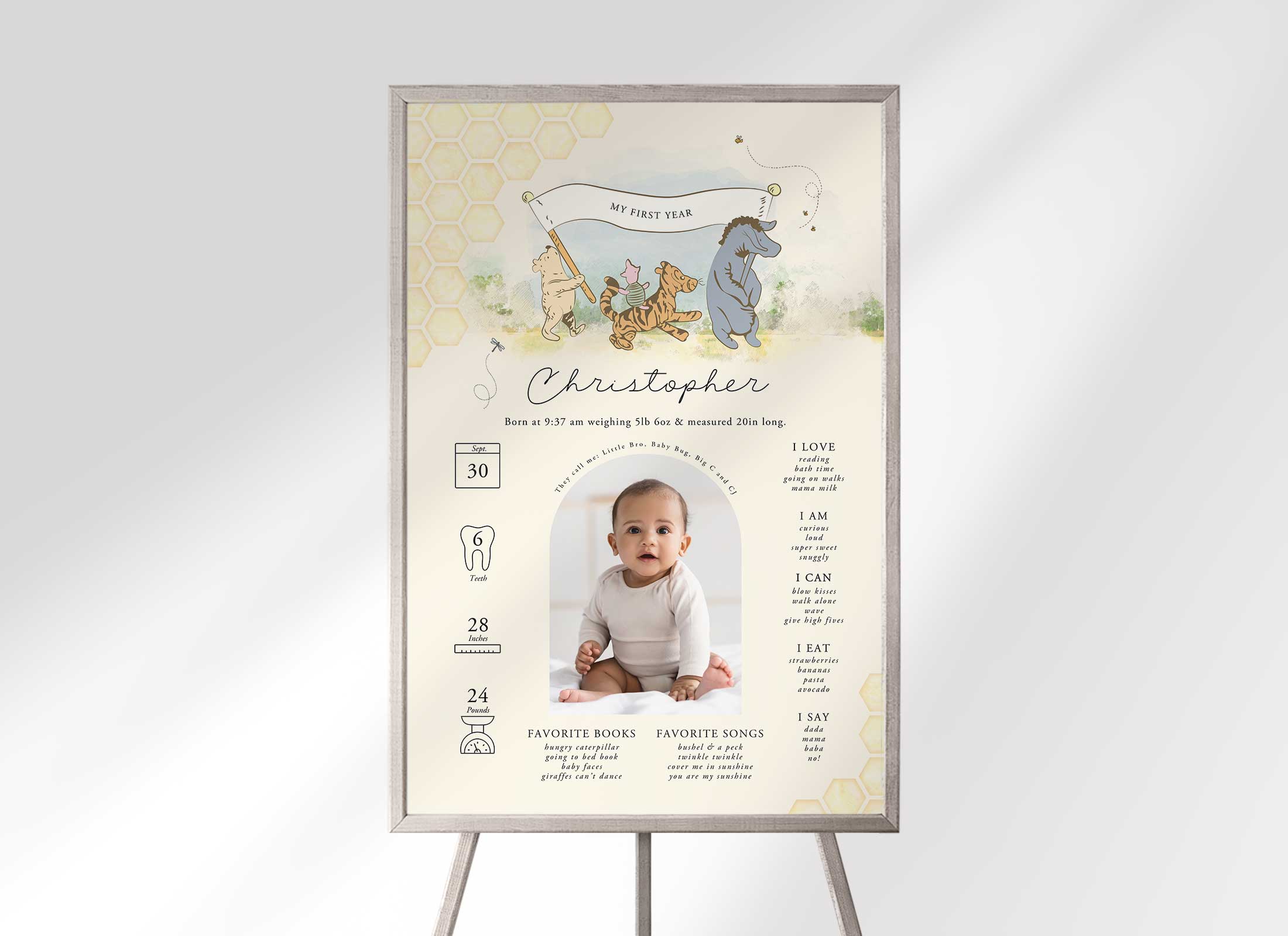 Pooh - Birthday - Milestone Chart with Photo design preview