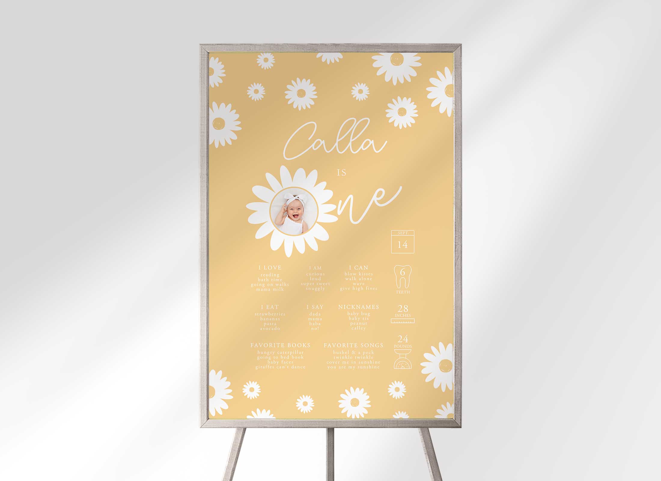 Gold Daisy - Birthday - Milestone Chart with Photo design preview