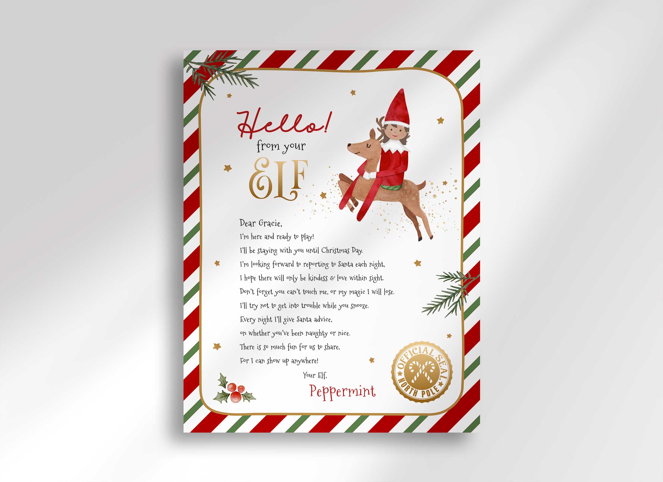 Christmas Letter - Elf with Reindeer - 8.5x11 design preview