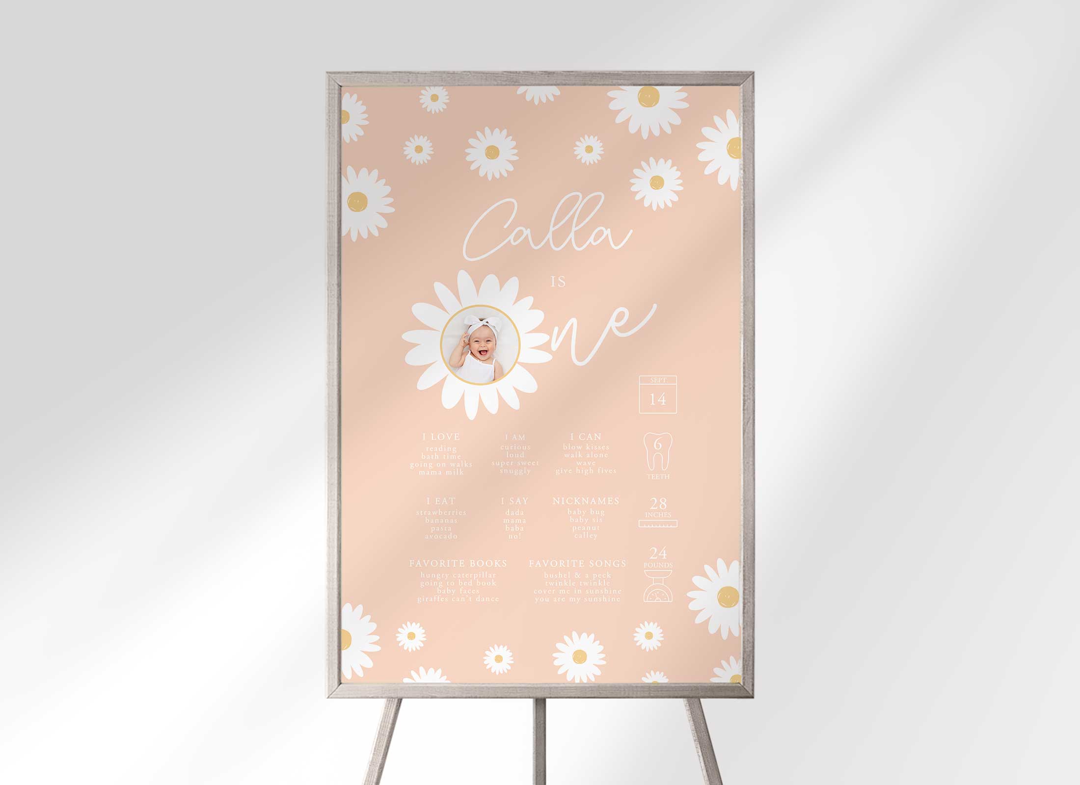 Apricot Daisy - Birthday - Milestone Chart with Photo design preview