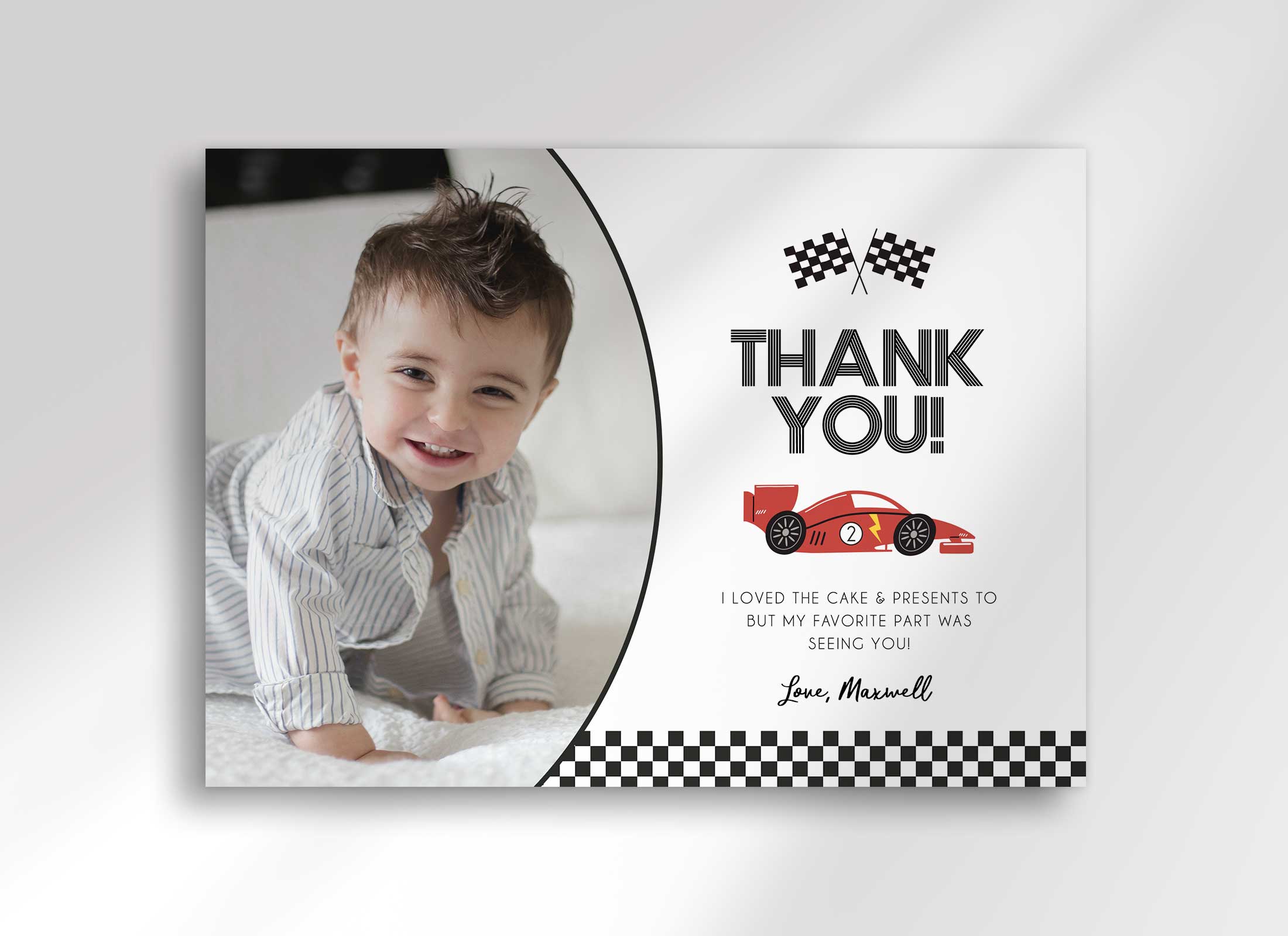 Racer Birthday - Photo Thank You Card design preview