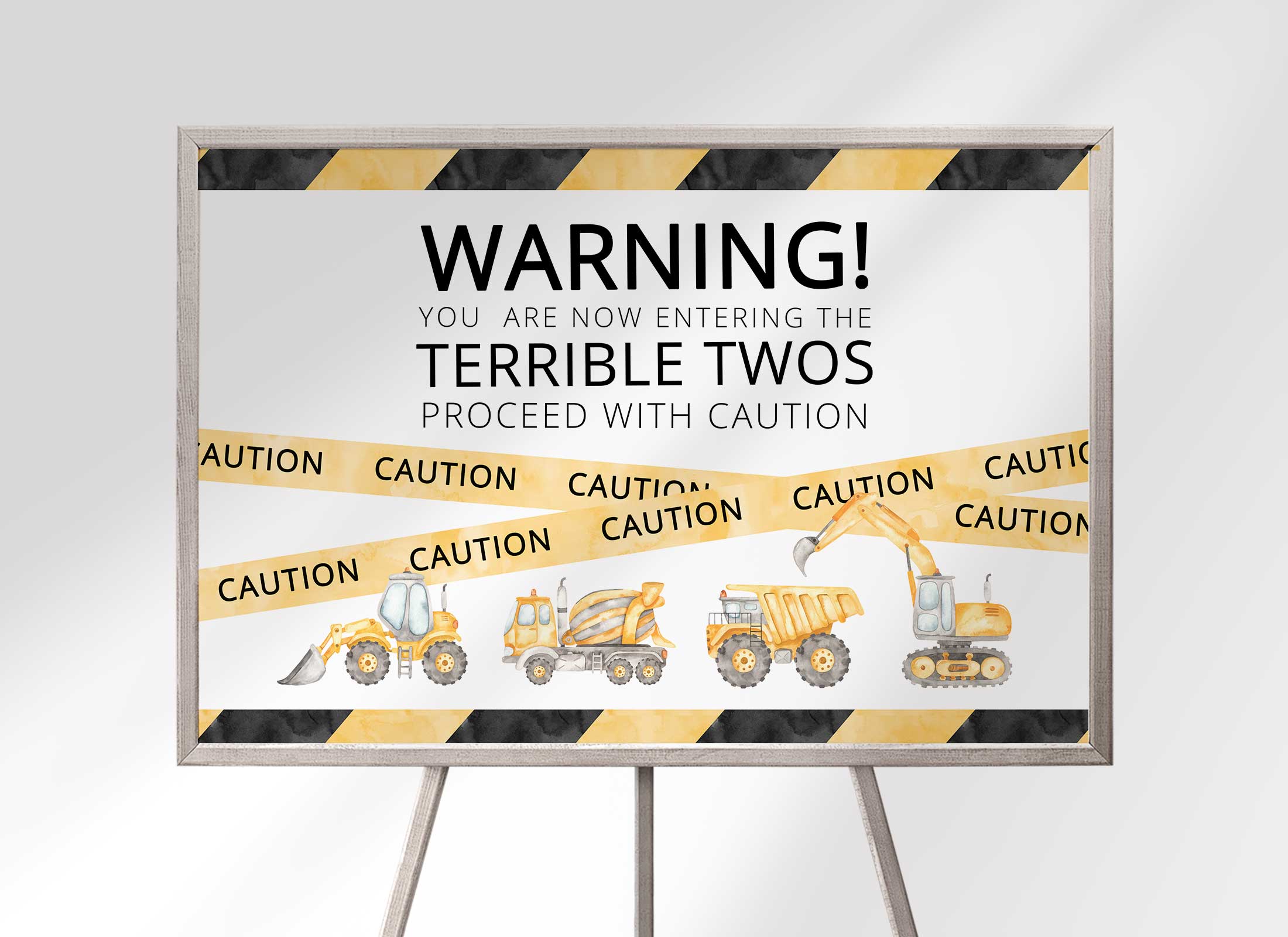 Construction Birthday - Watercolor - Warning Sign design preview