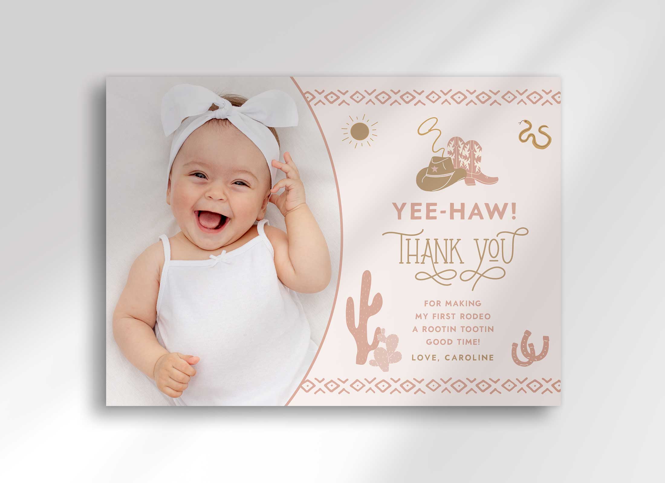 Western Birthday - Thank You Card - Photo - Pink design preview