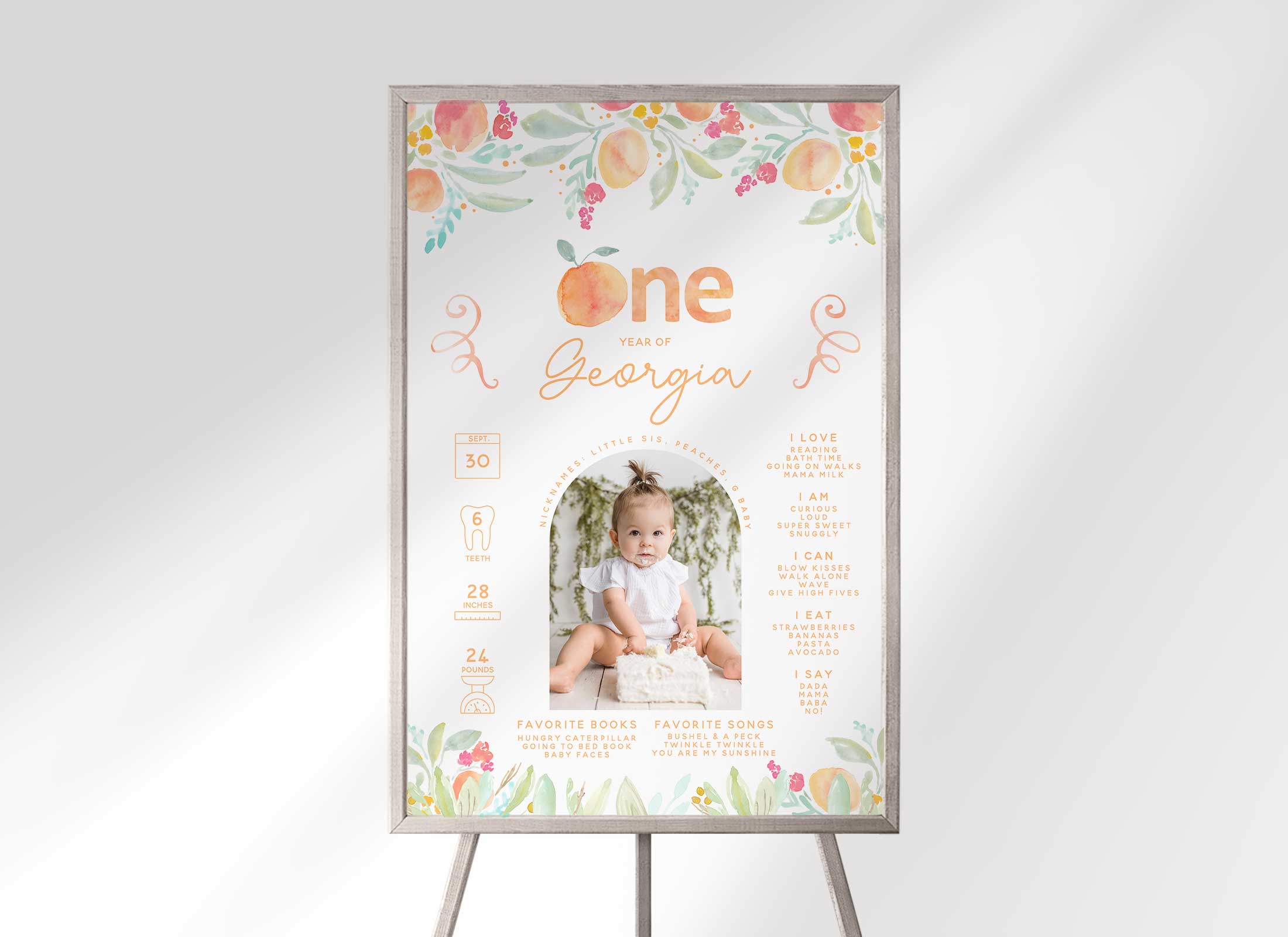 Sweet Peach - Birthday - Milestone Chart with Photo II design preview