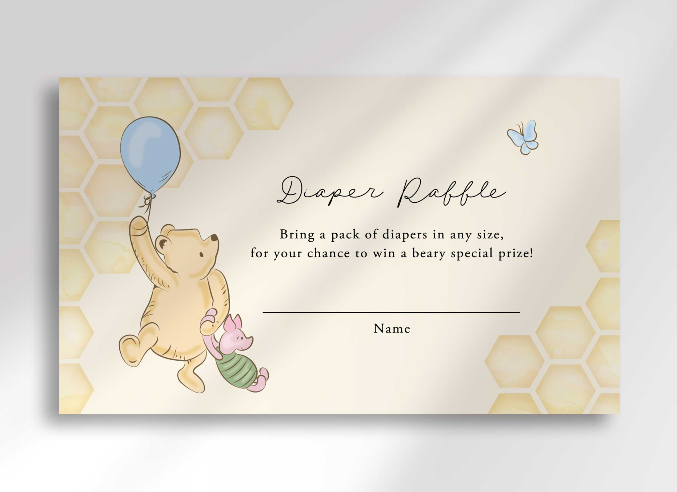 Pooh - Honeycomb - Baby Shower - Diaper Raffle Card design preview