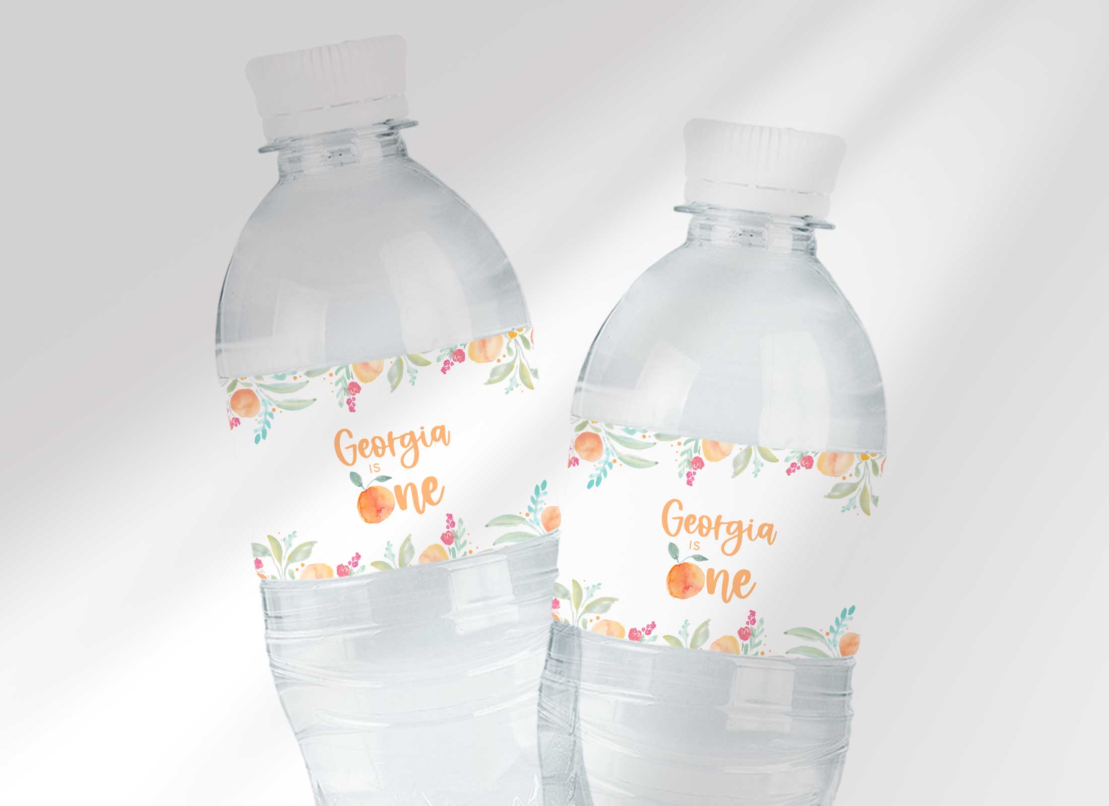 Peach Birthday - Water Bottle Labels - Age 1 design preview