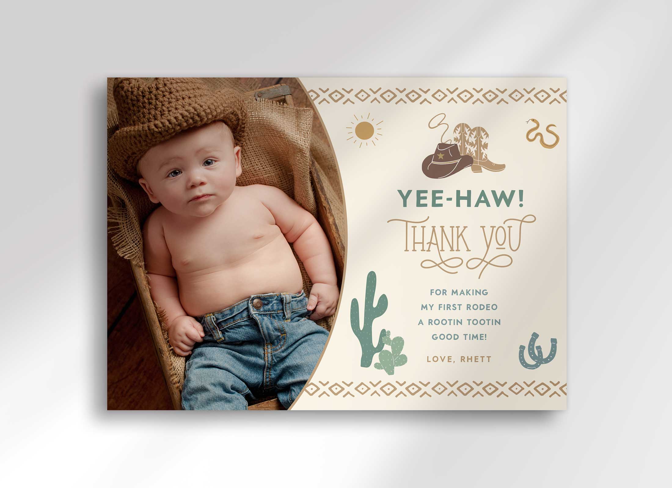 Western Birthday - Thank You Card - Photo - Neutral design preview
