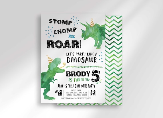 Dino - Invitation Green Triceratops design preview
