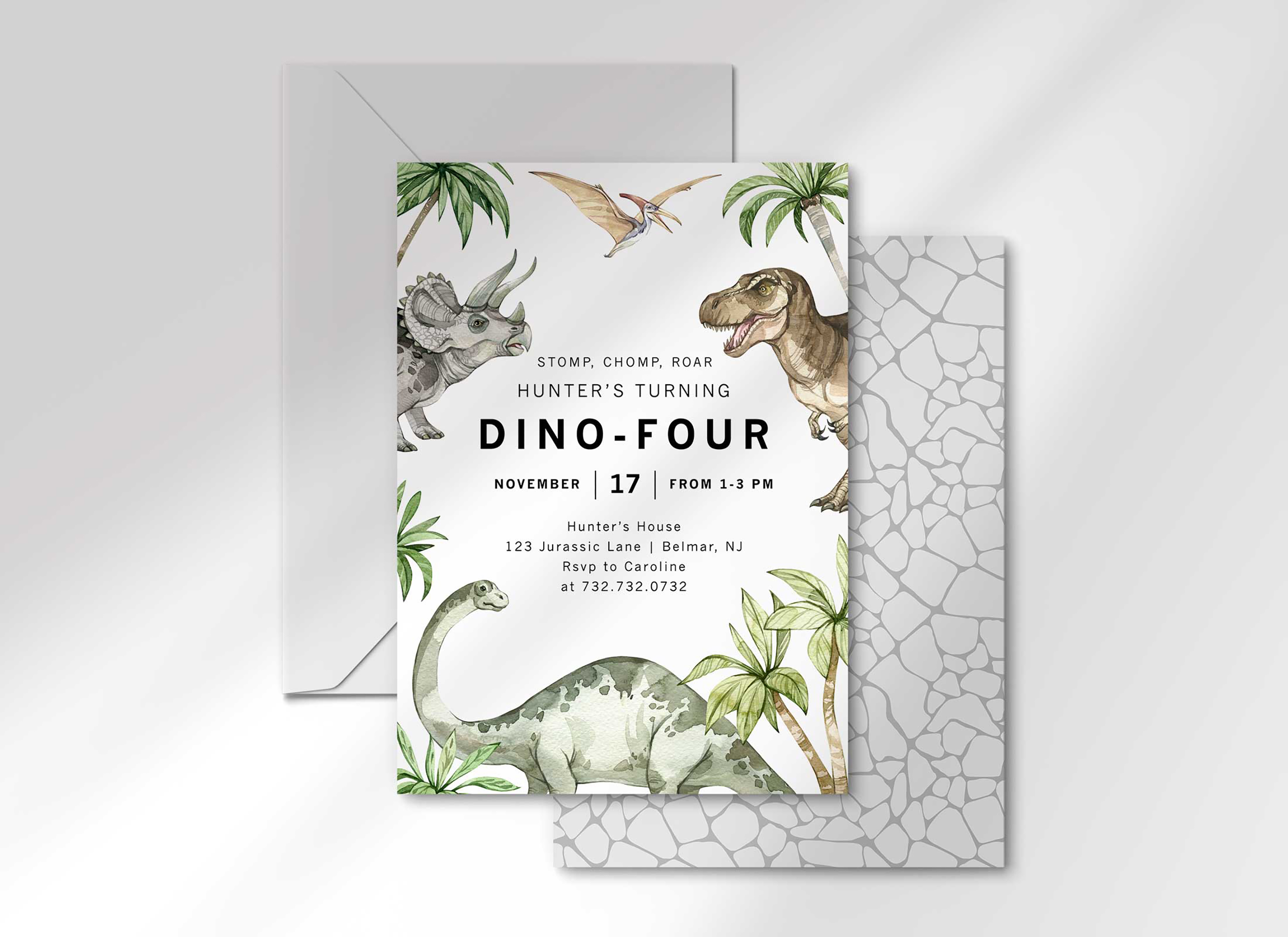 Watercolor Dino - Birthday - Invitation - Dino Four design preview