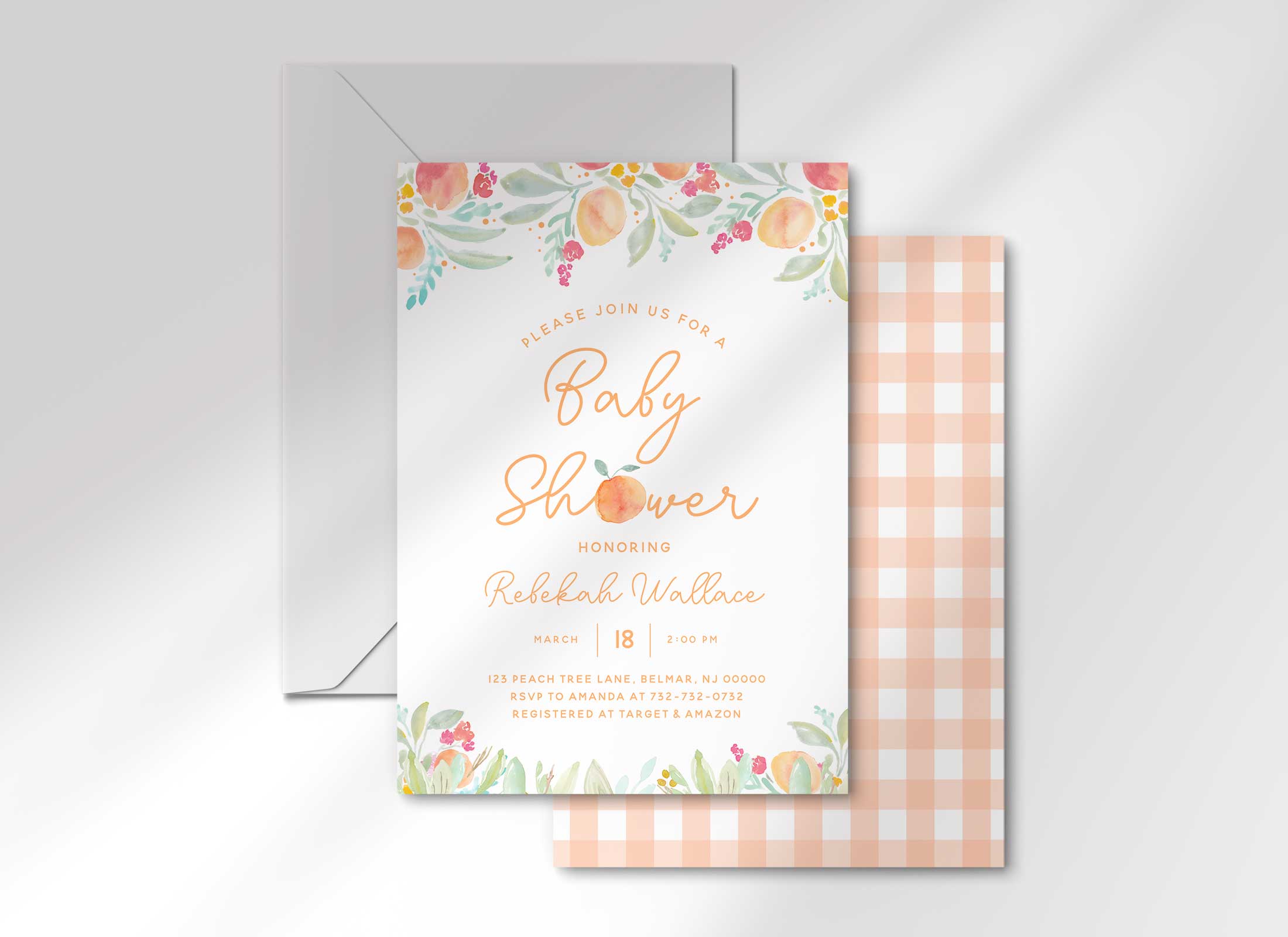 Sweet Peach - Baby Shower - Invitation - Script design preview
