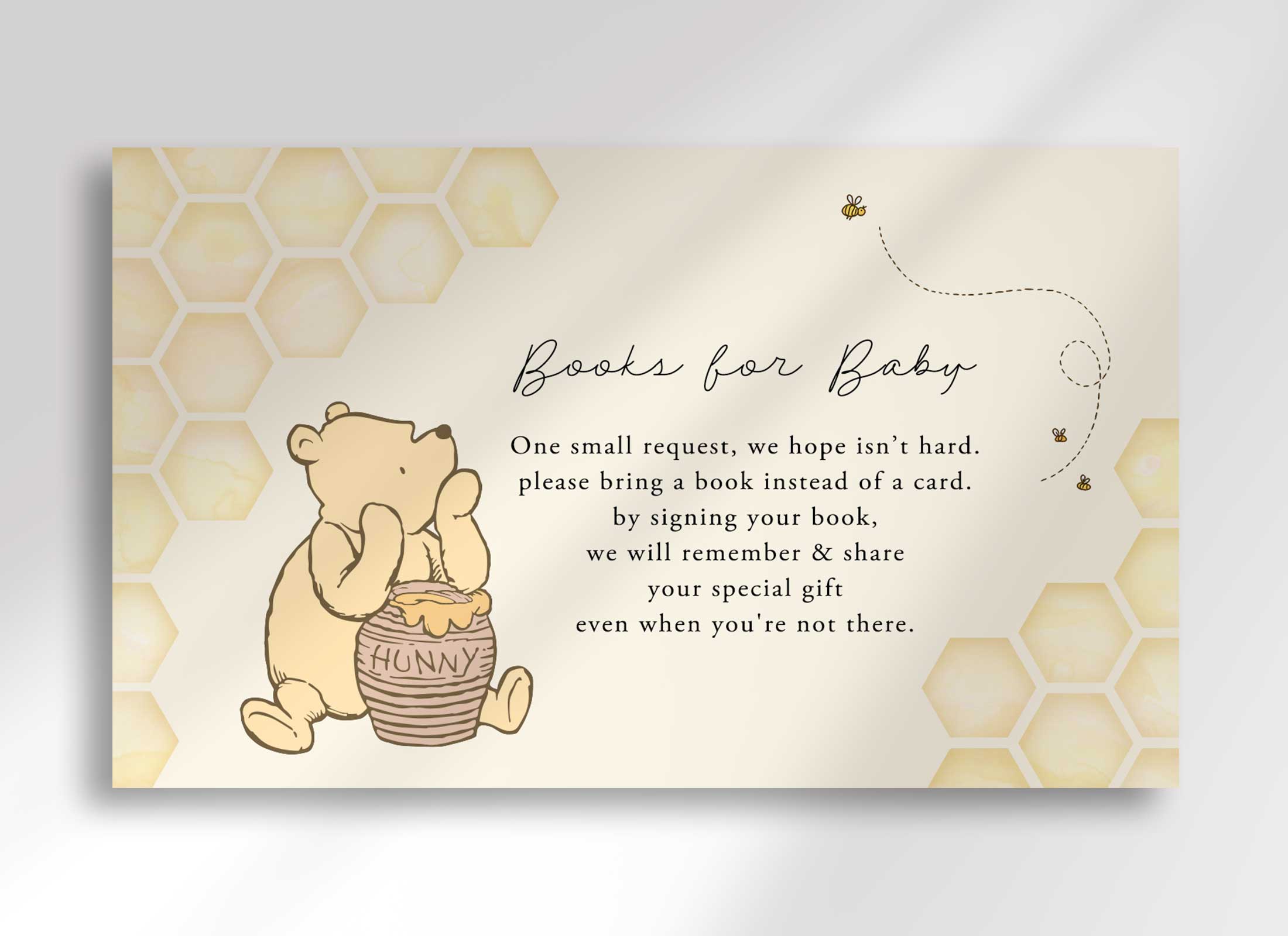 Pooh - Honeycomb - Baby Shower - Bring a Book Card design preview