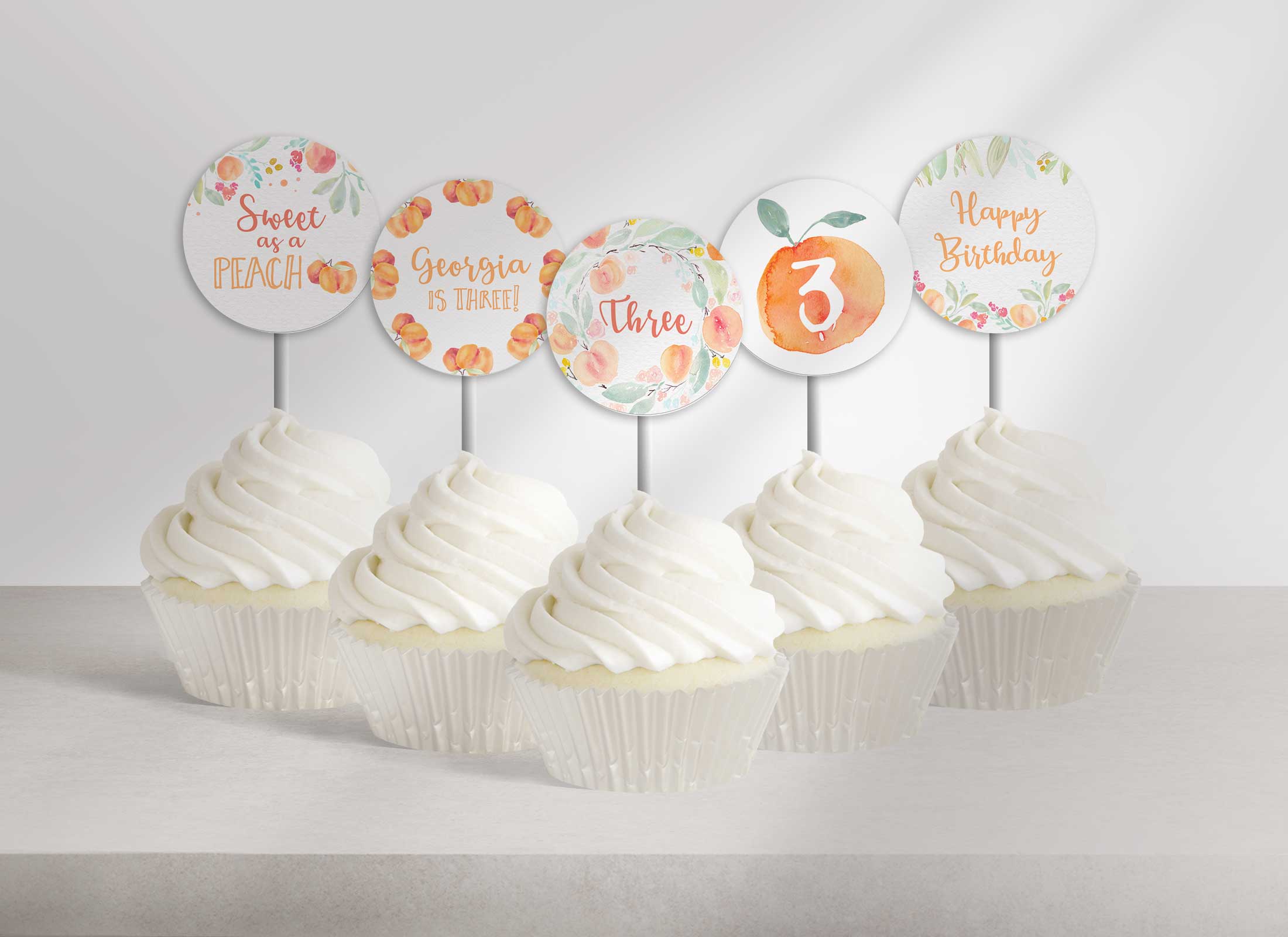 Peach - Birthday - Cupcake Toppers/Party Circles design preview
