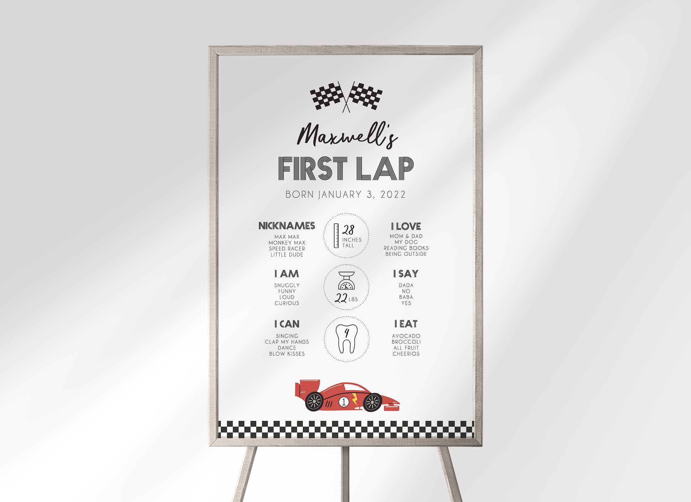 Racer Birthday - Milestone Chart design preview