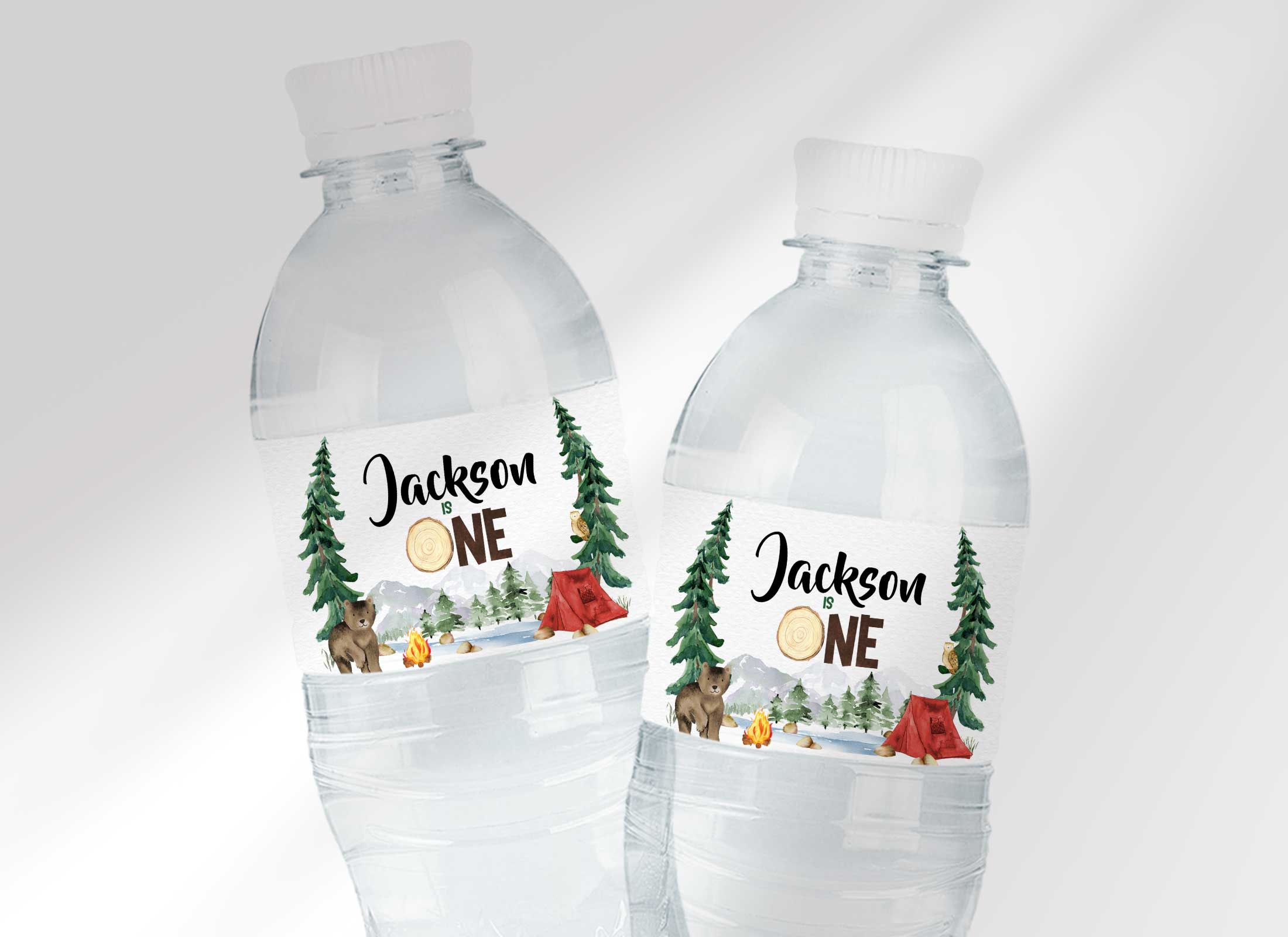 Camping Birthday - Water Bottle Label - Print and Cut 8x2 - Plain design preview