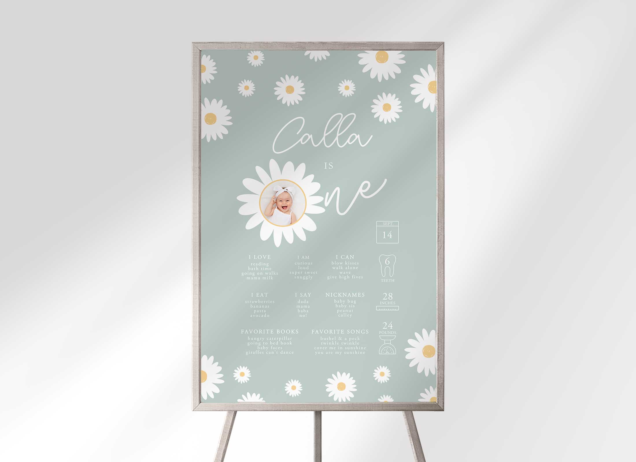 Sage Daisy - Birthday - Milestone Chart with Photo design preview