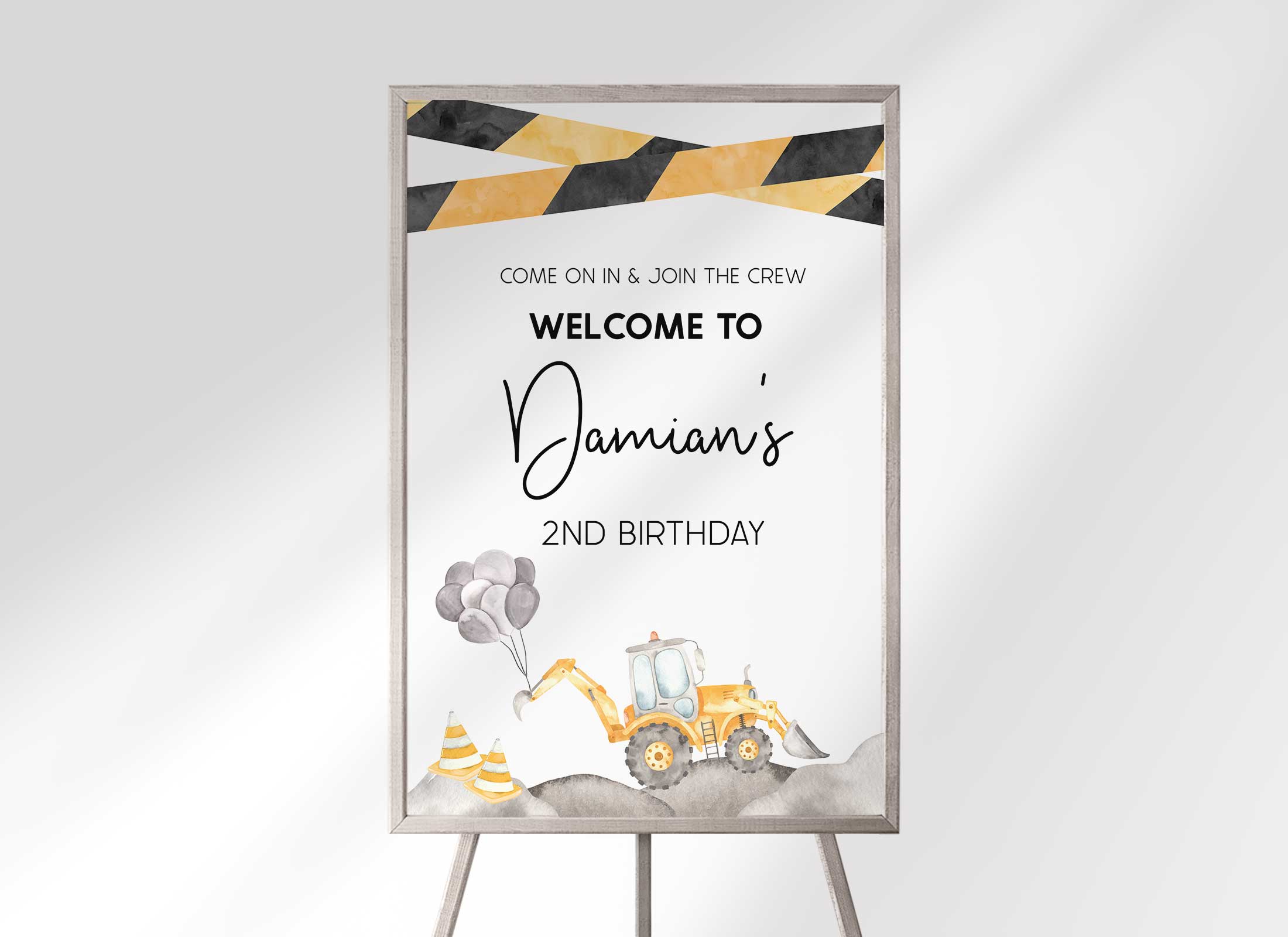 Construction Birthday - Watercolor - Welcome Sign design preview