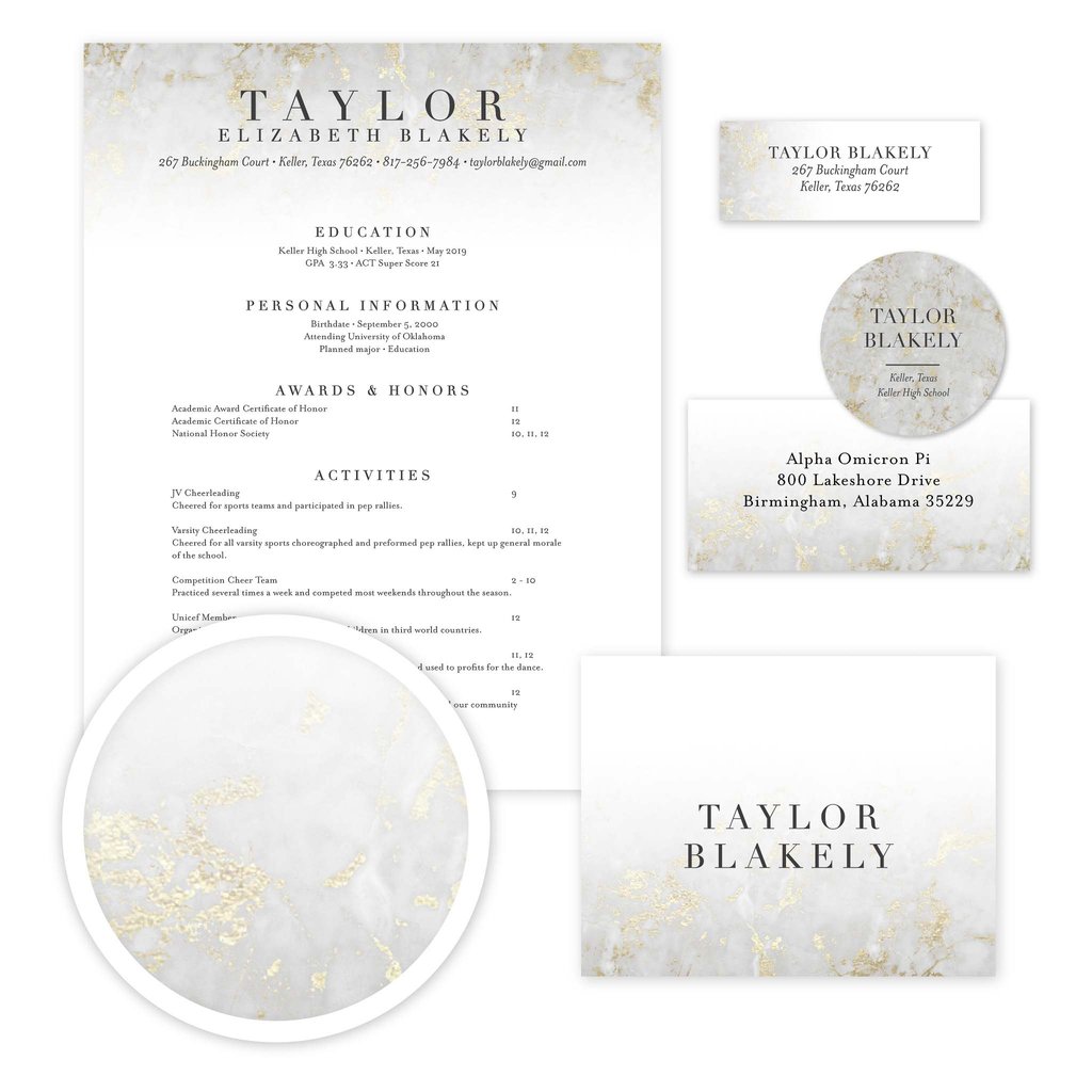 Golden Marble Sorority Packet- Digital design preview