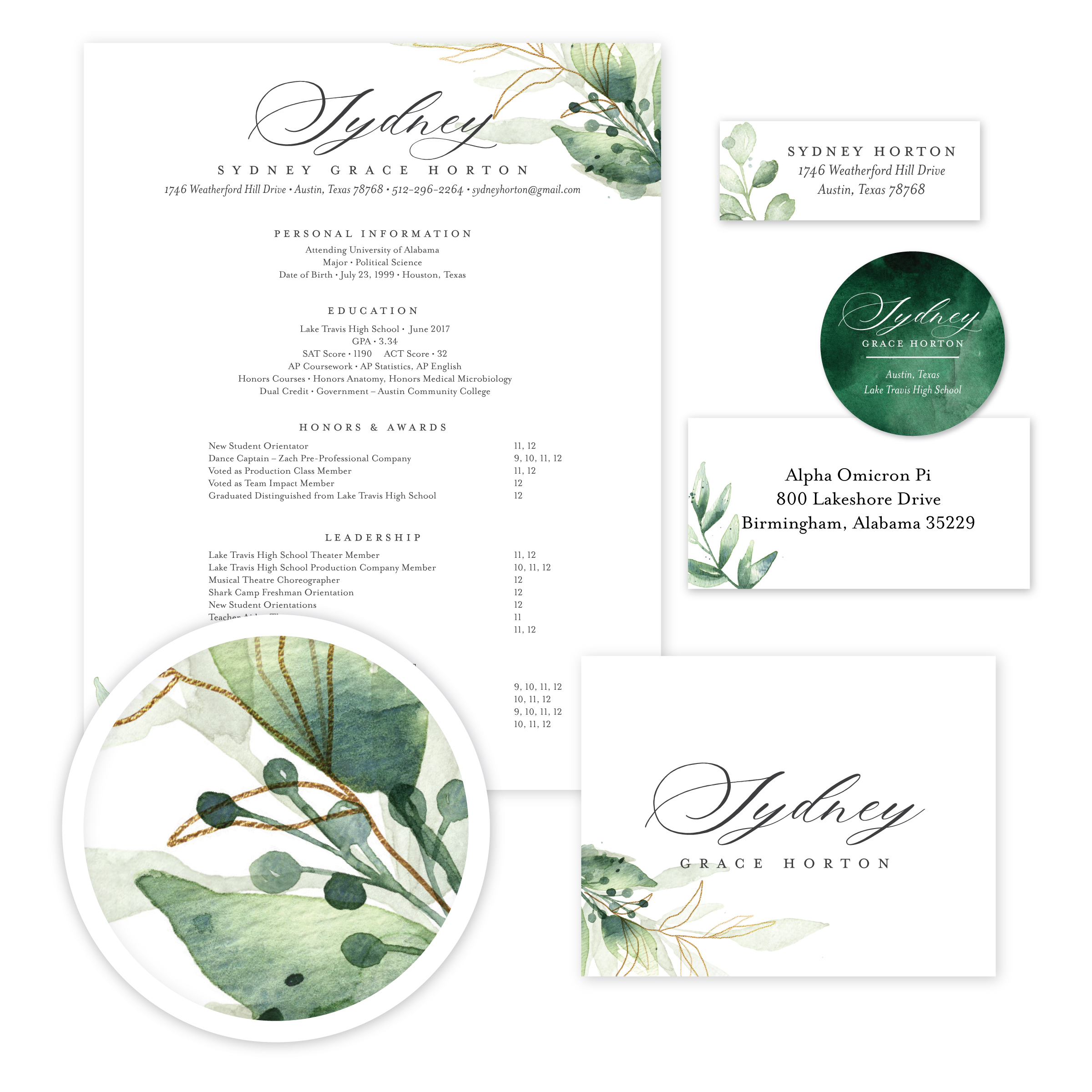 Golden Greenery Sorority Packet- Digital design preview