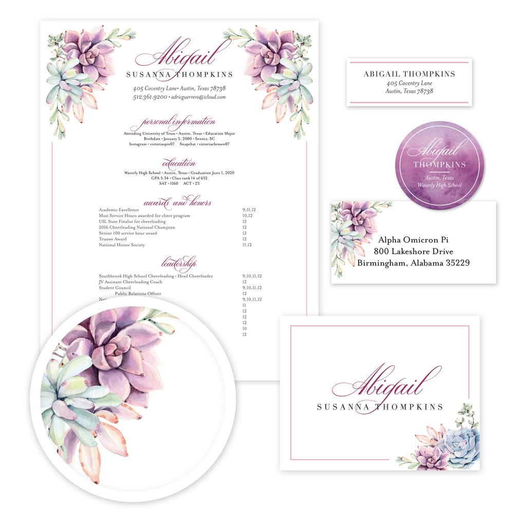 Soft Succulents Sorority Packet- Digital design preview