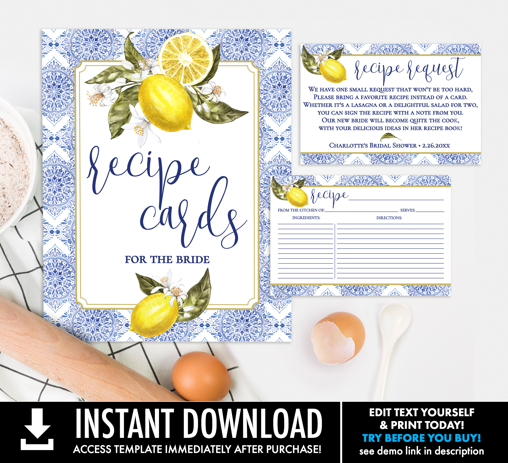 SEM-Tuscan Lemon-3-PIECE SET - RECIPE Card set design preview