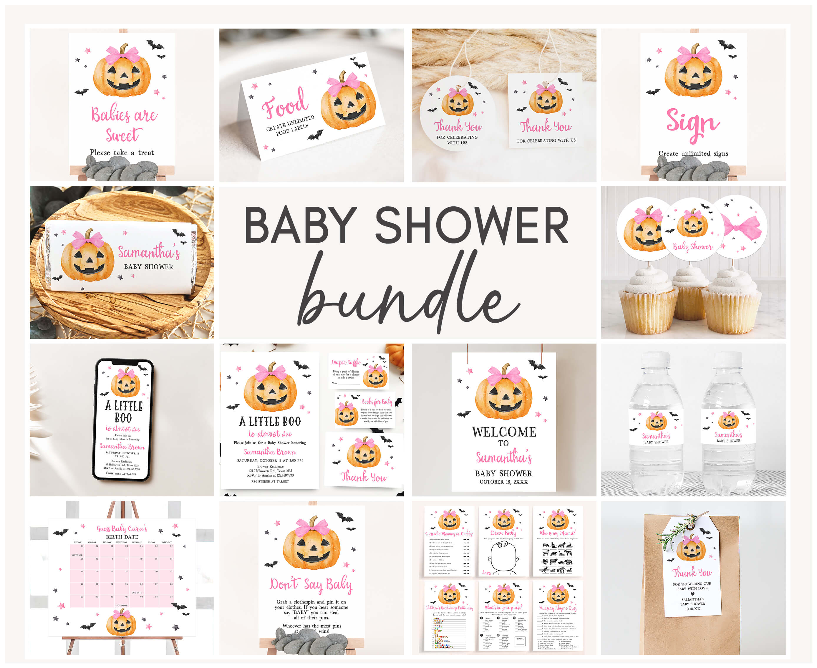 1125 Pink Minimalist A Little Boo Baby Shower Mega Bundle design preview