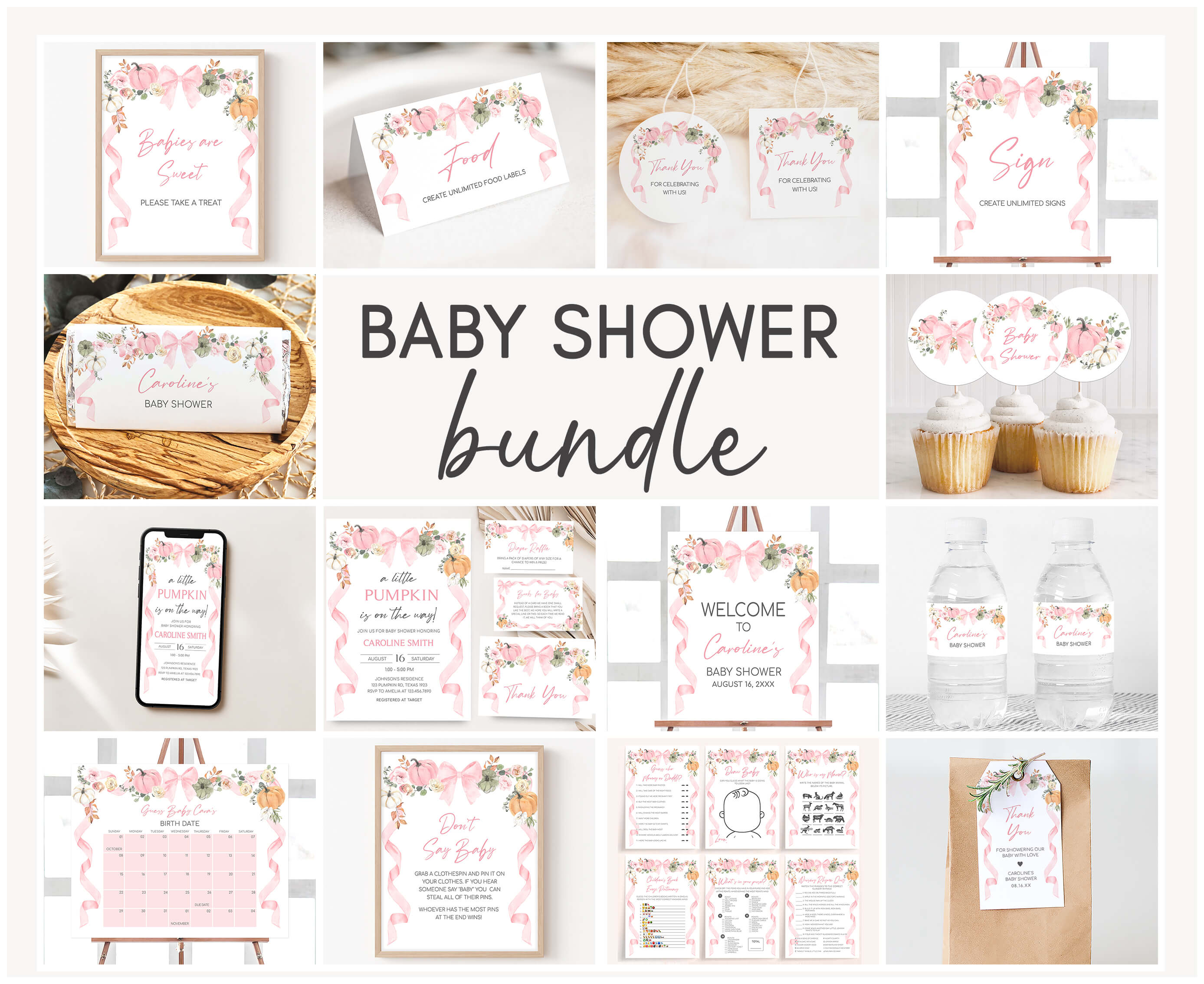 1110 Pink Bow Pumpkin Baby Shower Mega Bundle design preview