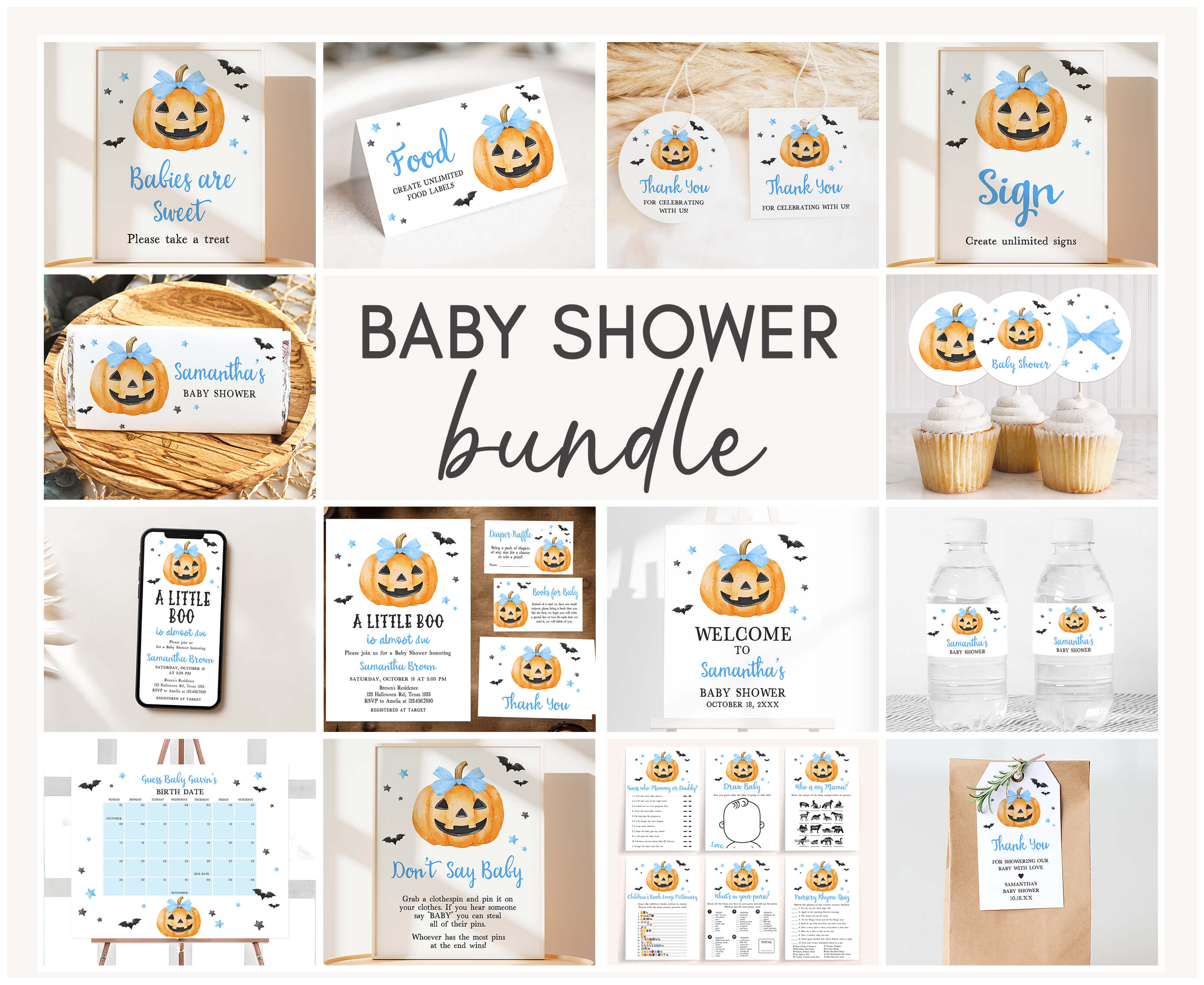 1125 Blue Minimalist A Little Boo Baby Shower Mega Bundle design preview