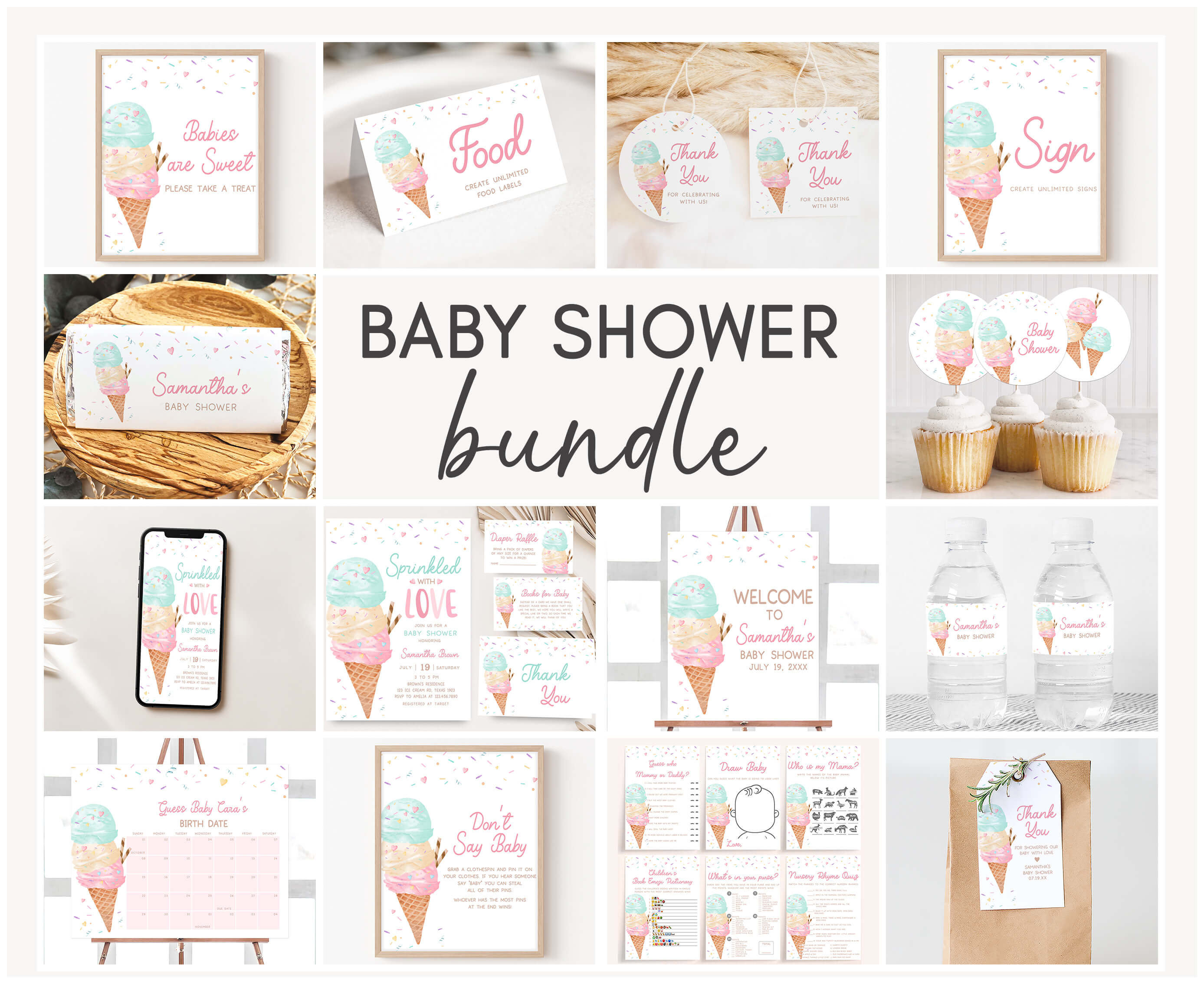 1074 Sprinkled with Love Ice Cream Baby Shower Mega Bundle design preview