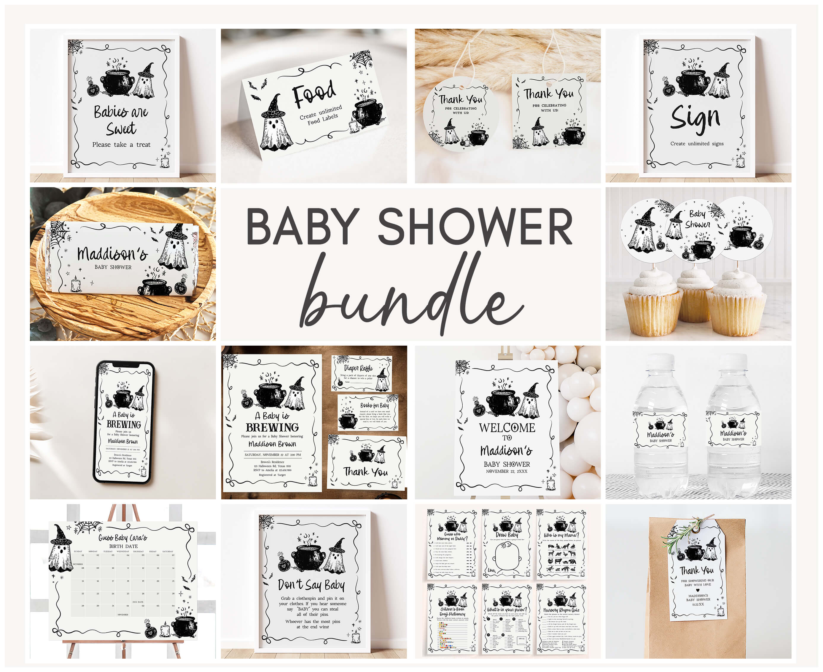 1152 Whimsical A Baby Is Brewing Halloween Baby Shower Mega Bundle design preview
