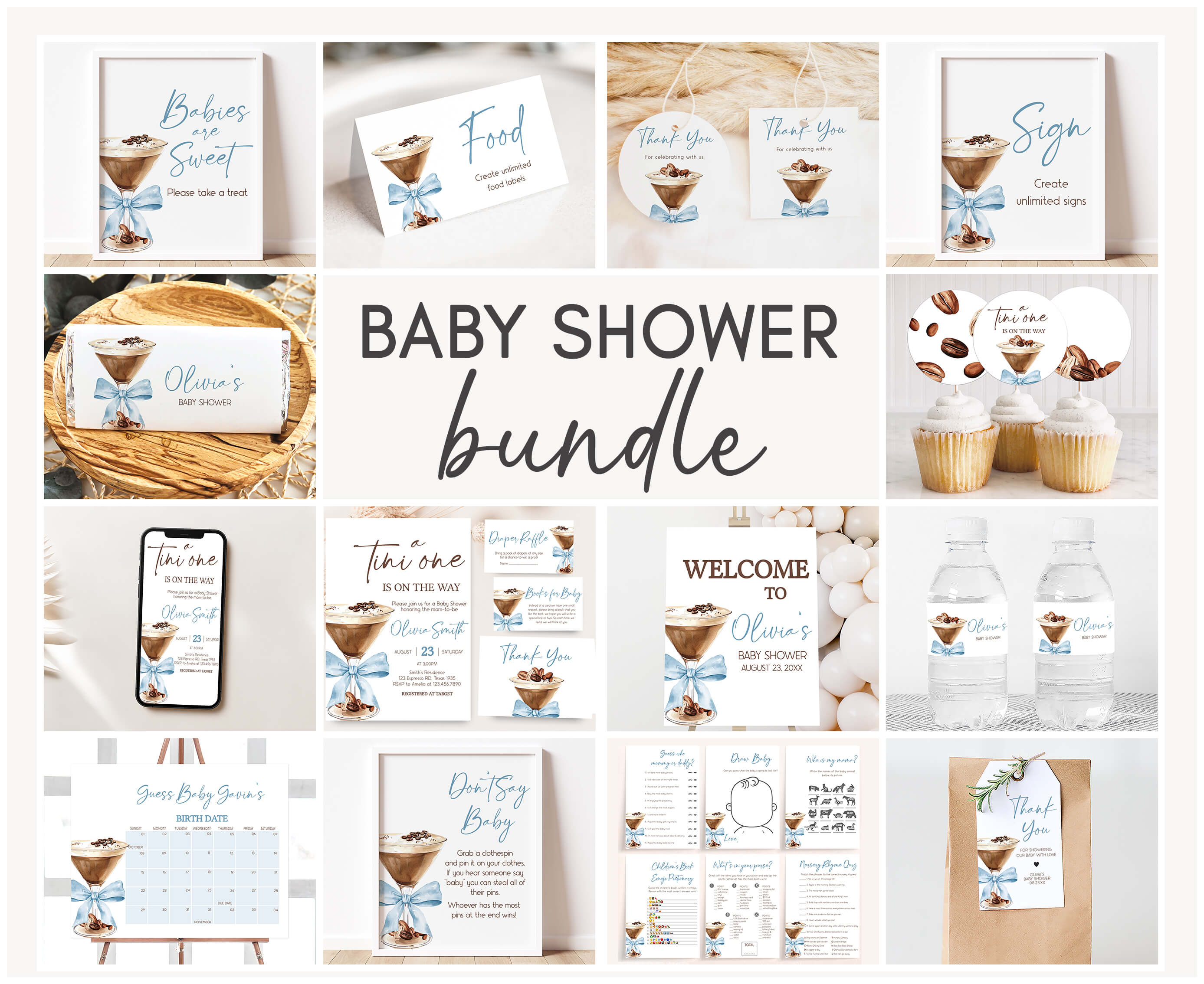 1097 Blue Bow Espresso Martini Baby Shower Mega Bundle design preview
