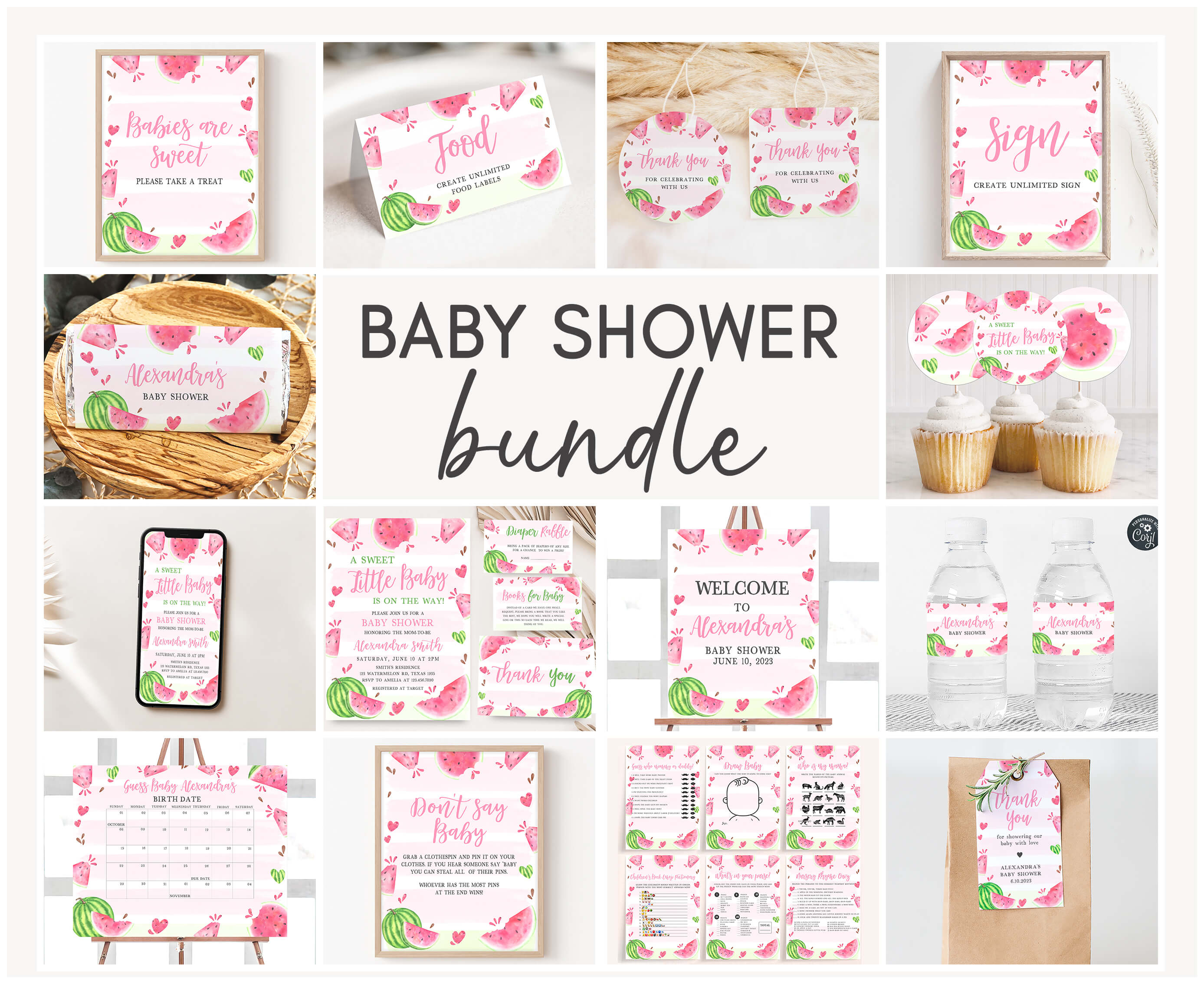 266 Pink Watermelon Baby Shower Mega Bundle design preview