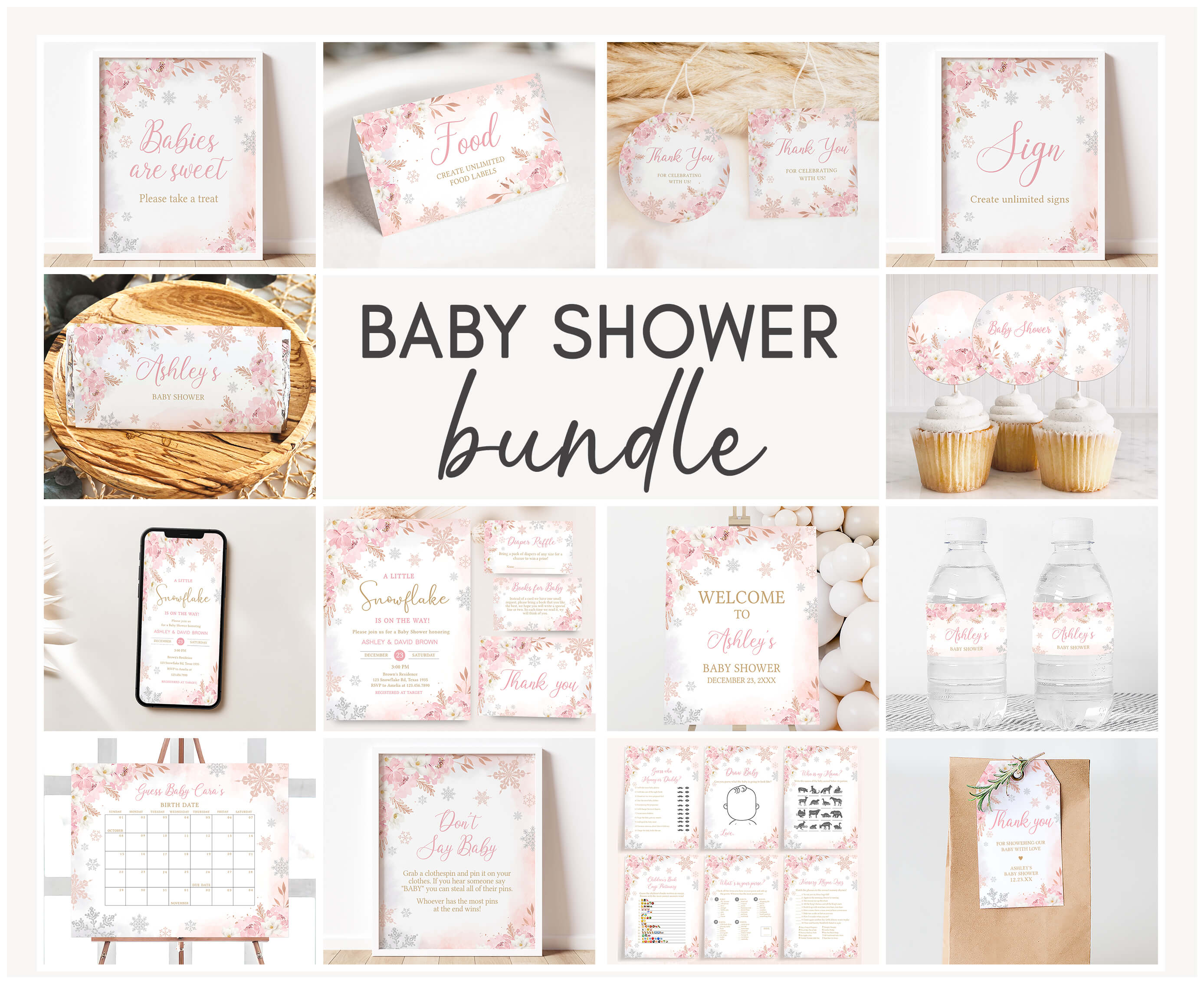 520 Pink Snowflakes Baby Shower Mega Bundle design preview