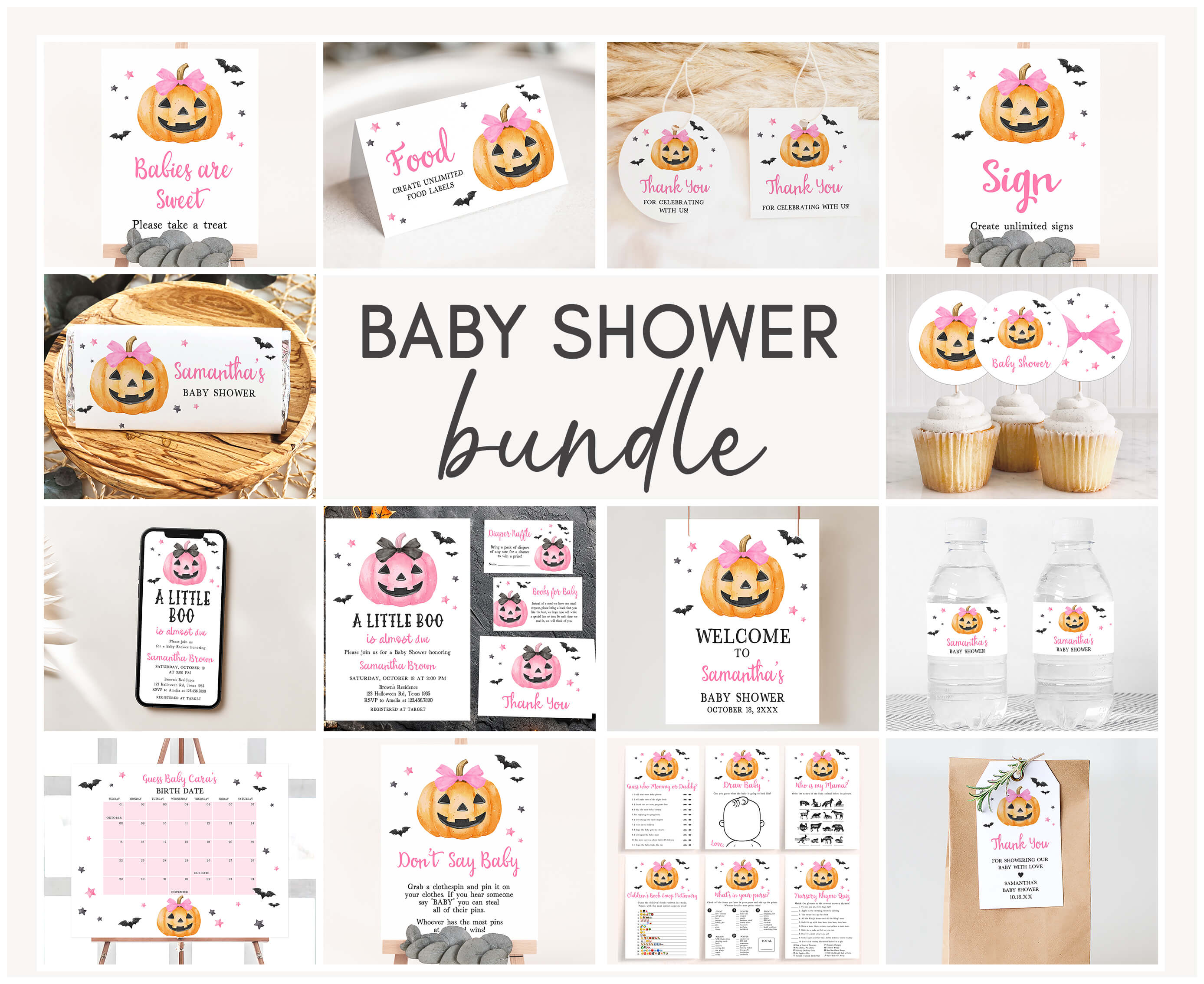 1125 Pink Minimalist A Little Boo Baby Shower Mega Bundle design preview