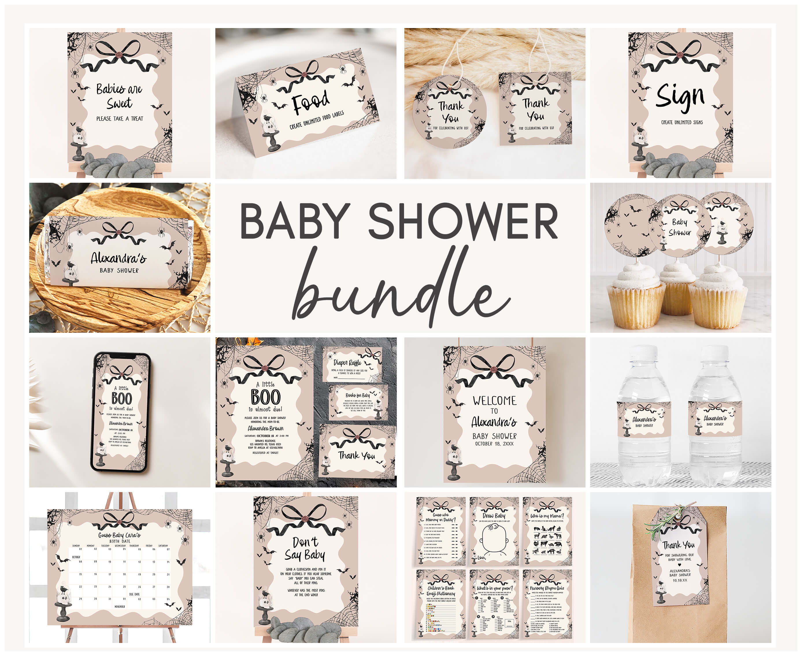 1121 Black Bow Halloween Girl A Little Boo Baby Shower Mega Bundle design preview