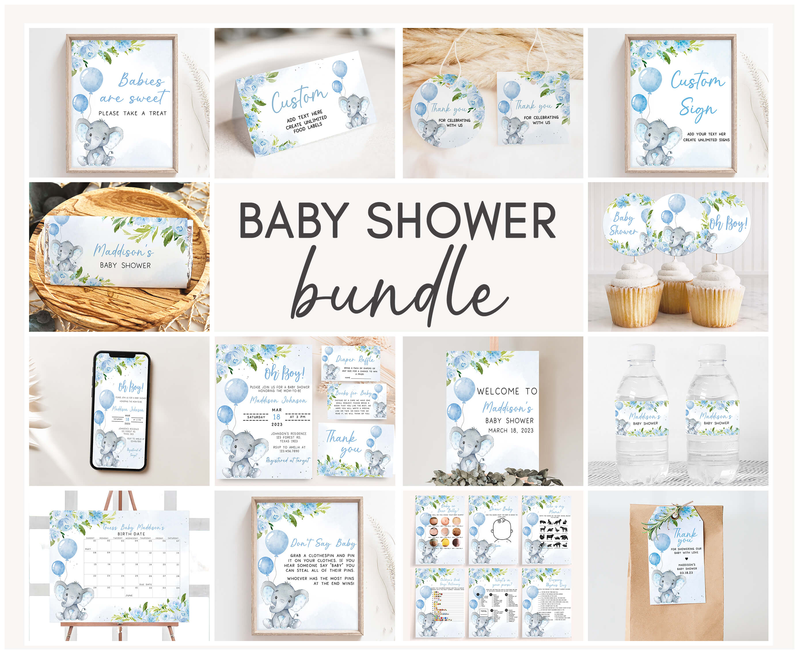 231 Blue Elephant Baby Shower Mega Bundle design preview