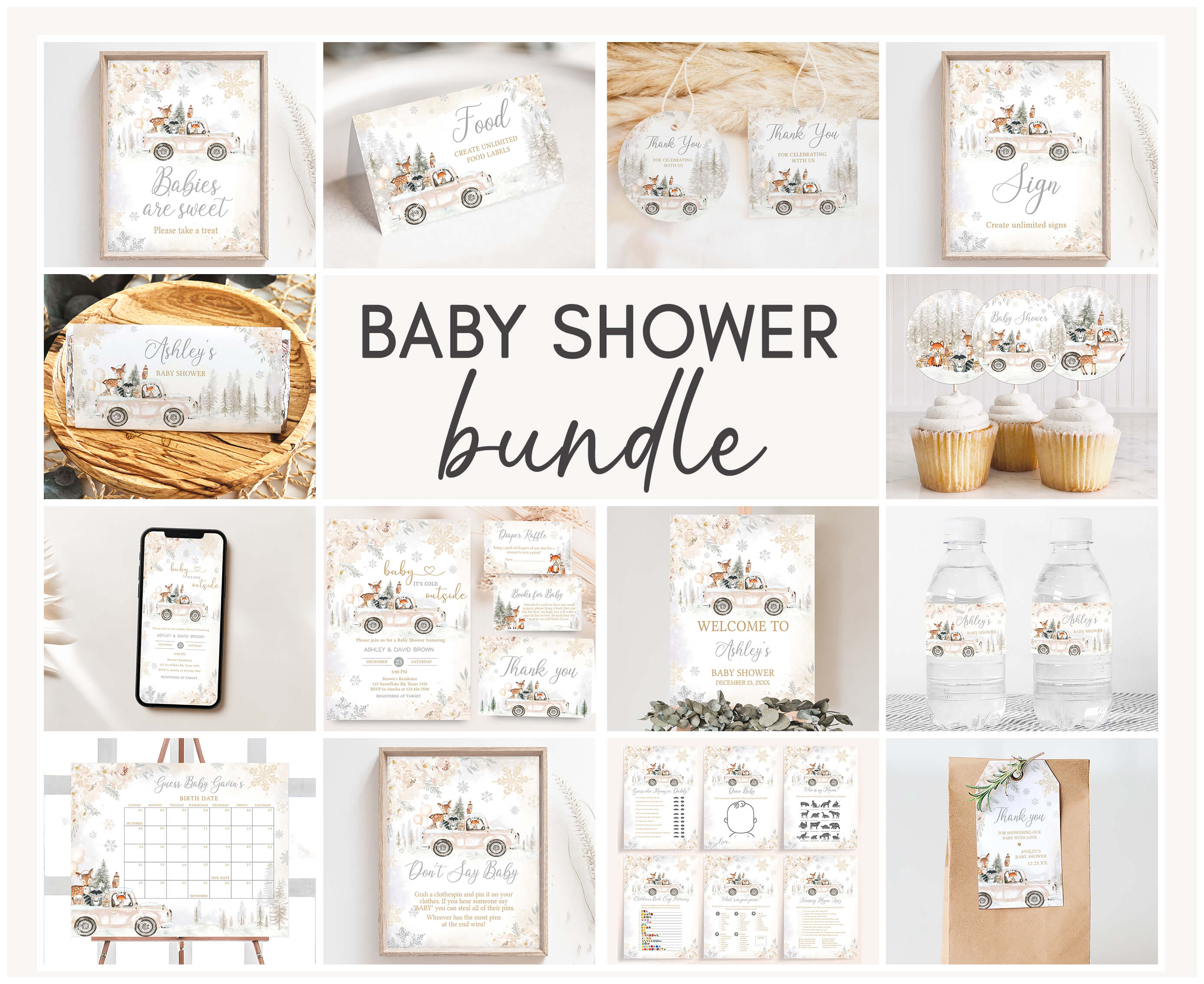 533 White Winter Woodland Truck Baby Shower Mega Bundle design preview