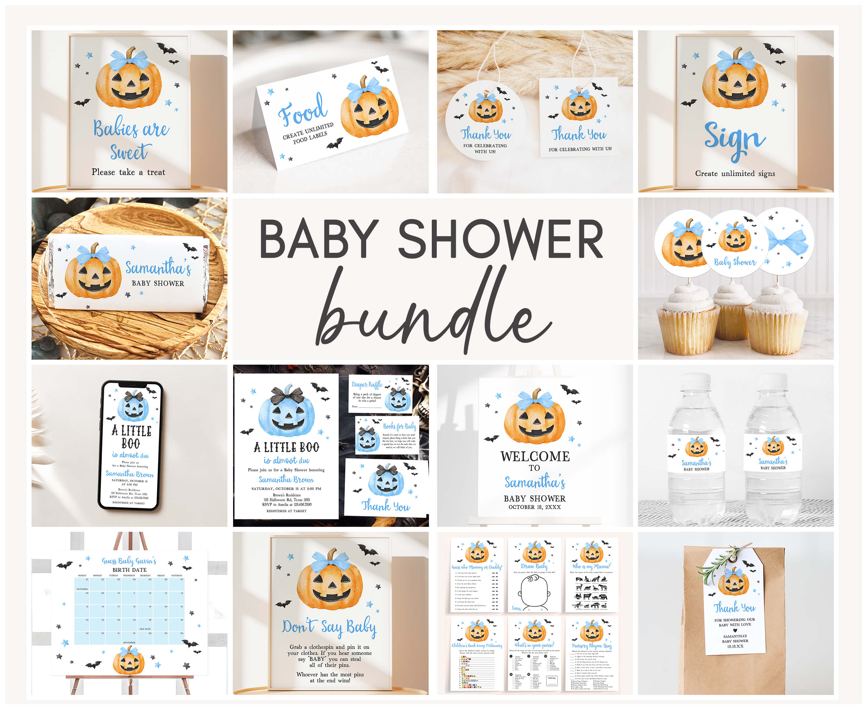 1125 Blue Minimalist A Little Boo Baby Shower Mega Bundle design preview