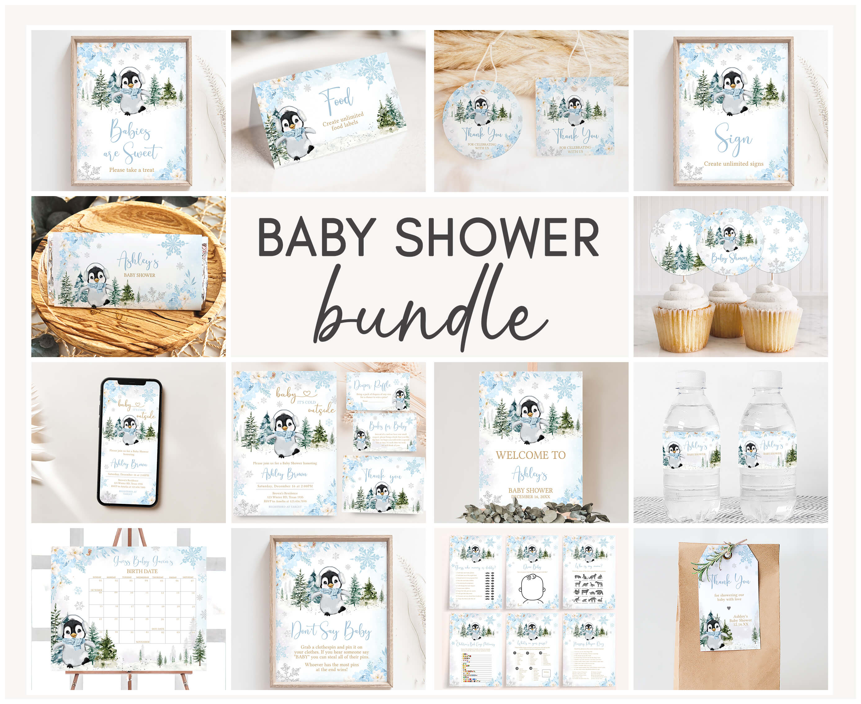 559 Blue Penguin Baby Shower Mega Bundle design preview