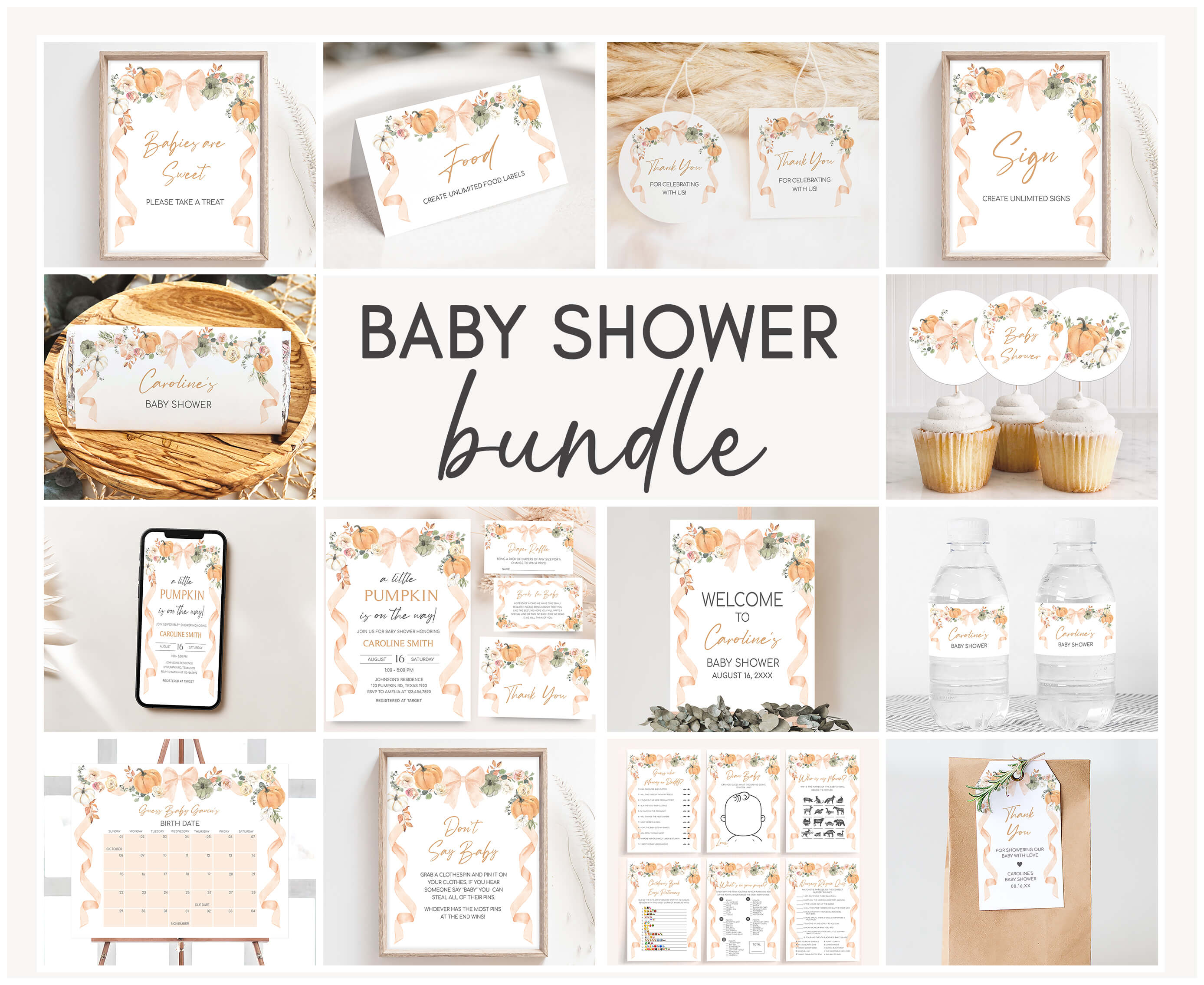 1110 Bow Pumpkin Baby Shower Mega Bundle design preview