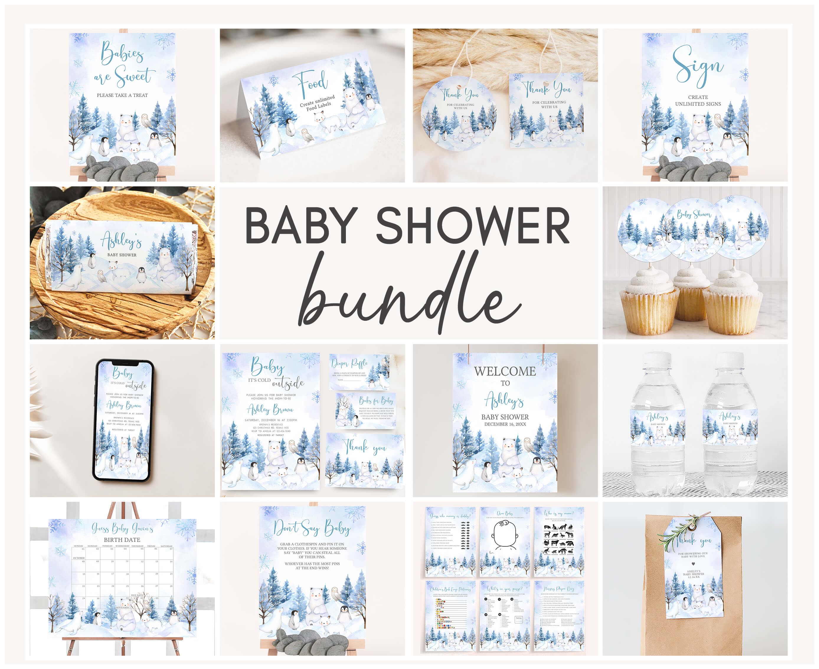 566 Blue Arctic Animals Baby Shower Mega Bundle design preview