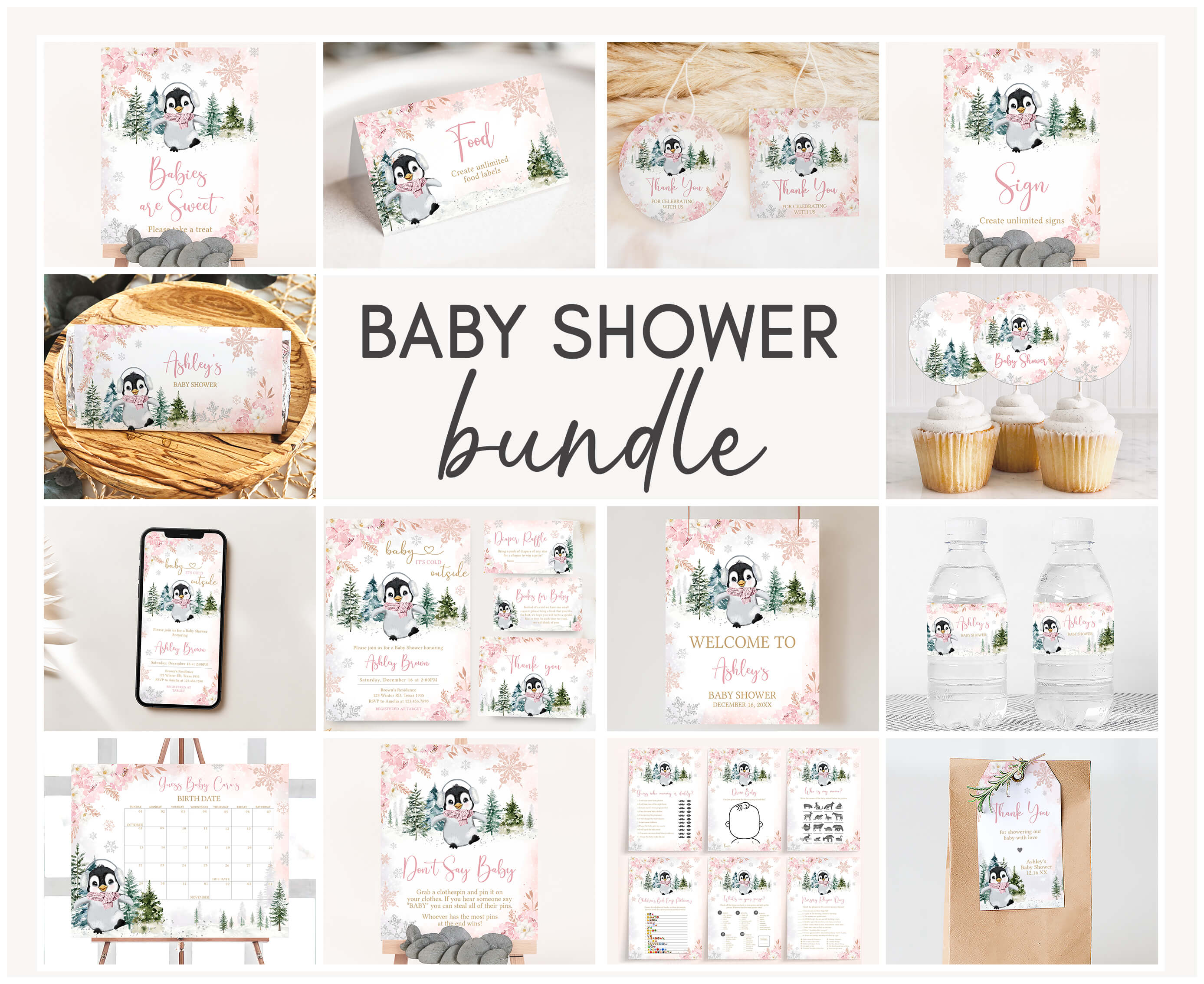 557 Pink Penguin Baby Shower Mega Bundle design preview
