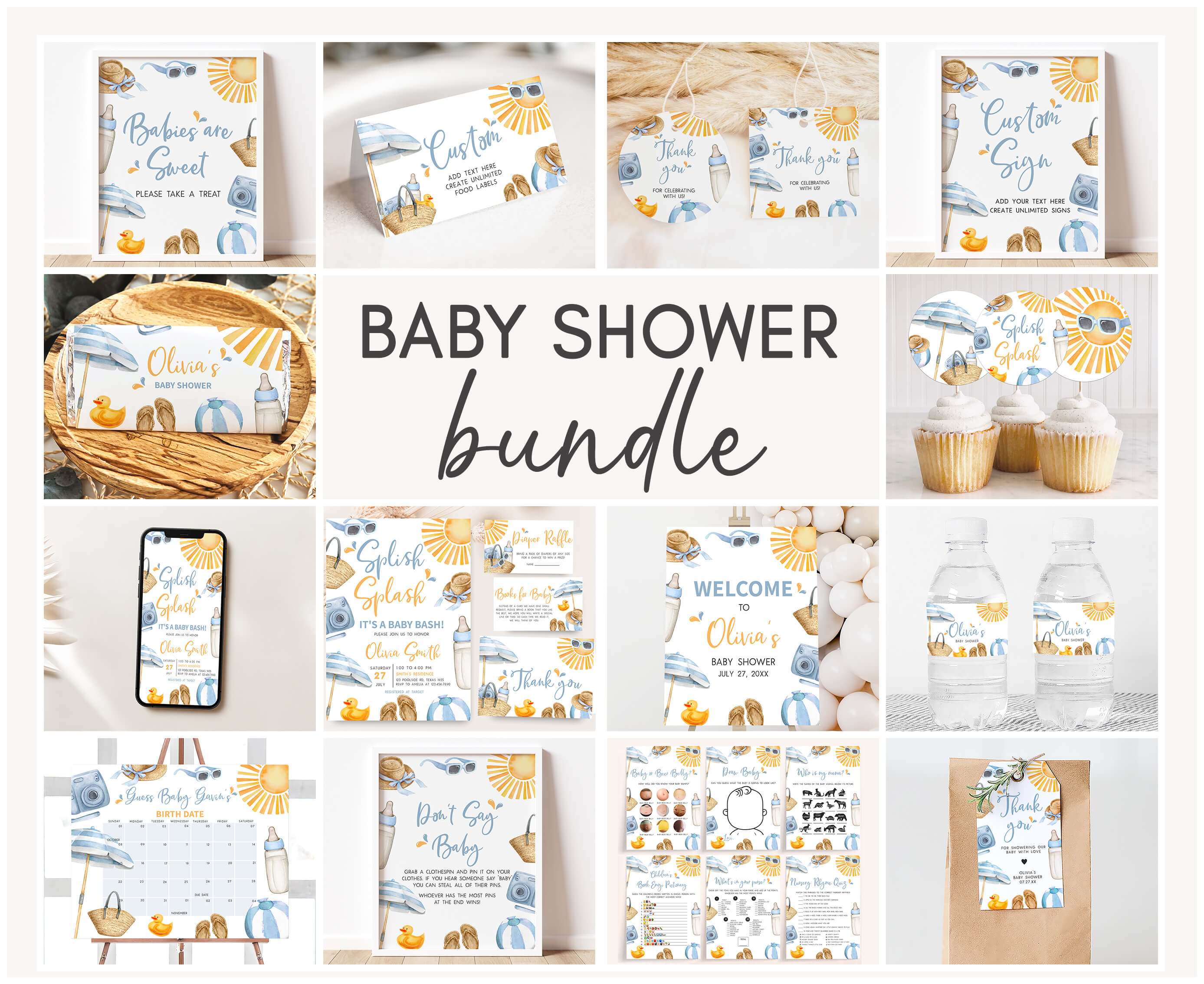 747 Blue Summer Splish Splash Baby Shower Mega Bundle design preview