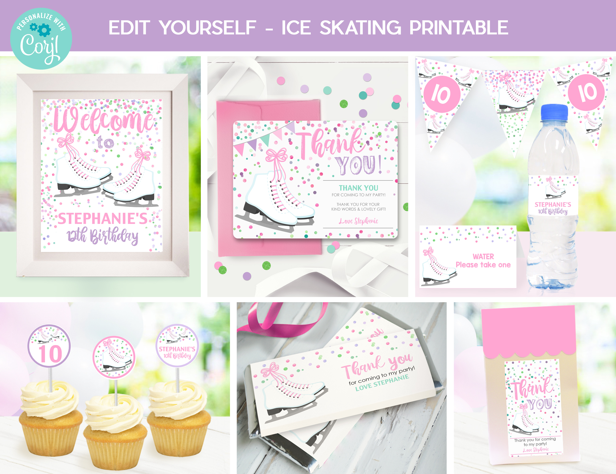 Ice Skating Confetti Girl Party Package design preview