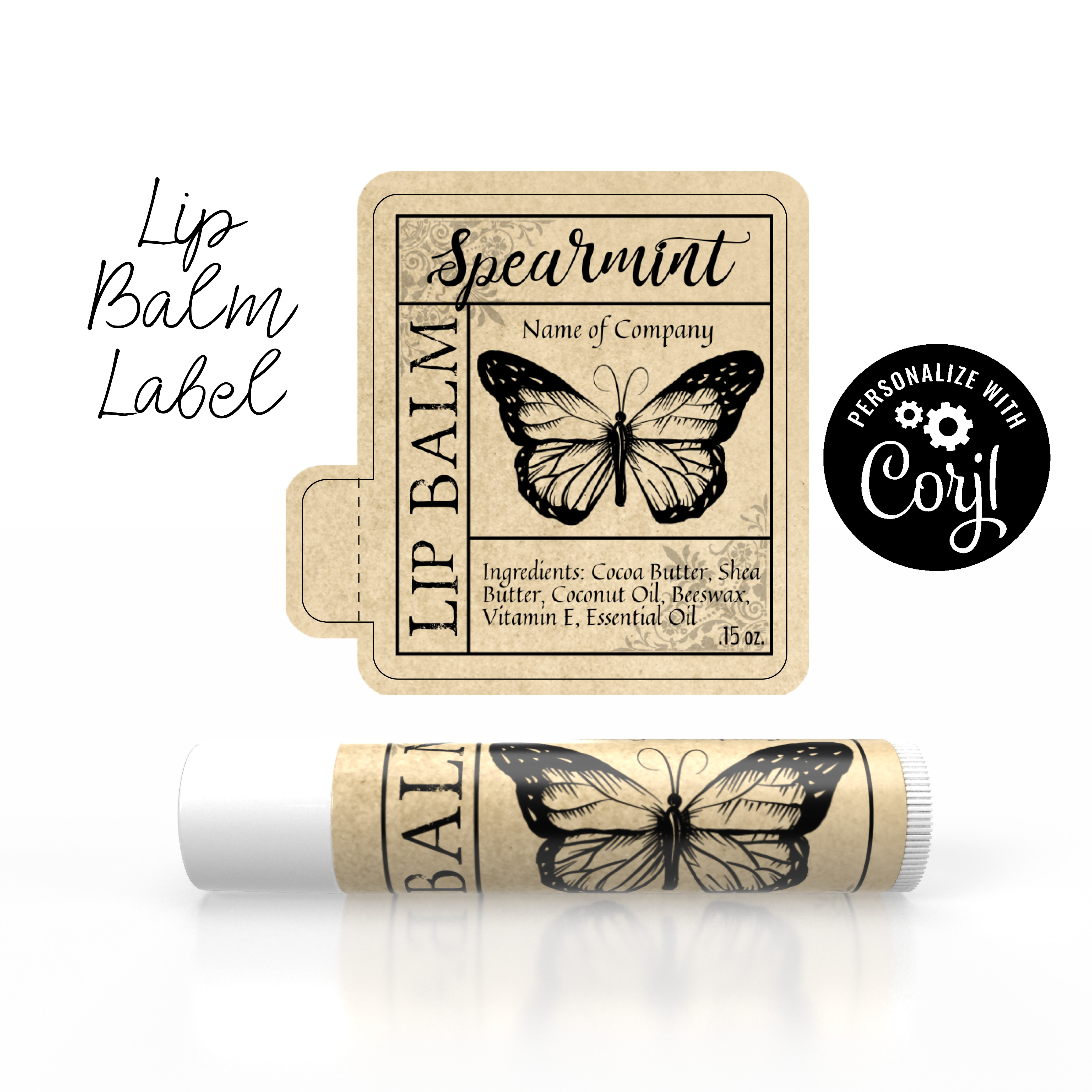Lip Balm Label Butterfly on Kraft Paper design preview
