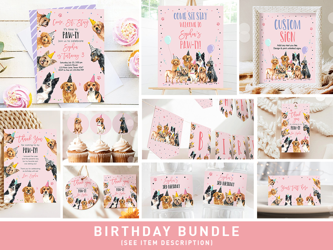 Bundle Birthday Dog Girl Pink 0384 design preview