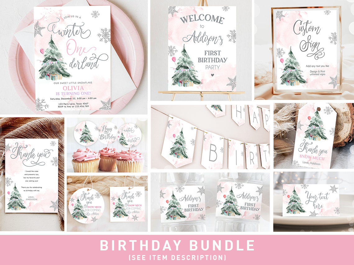 Birthday Bundle Winter Tree Pink Silver 0363 design preview