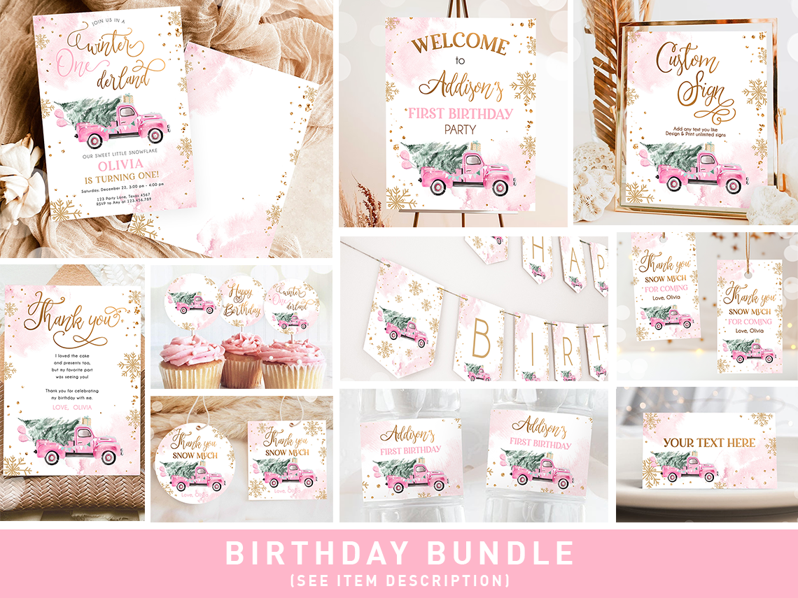 Birthday Bundle Winter Truck Pink Gold 0495 design preview