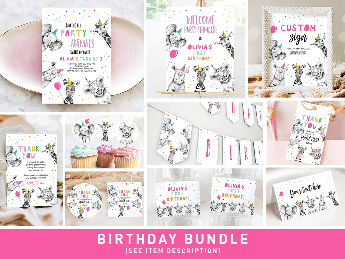 Bundle Birthday Party Animals Girl 0390 design preview